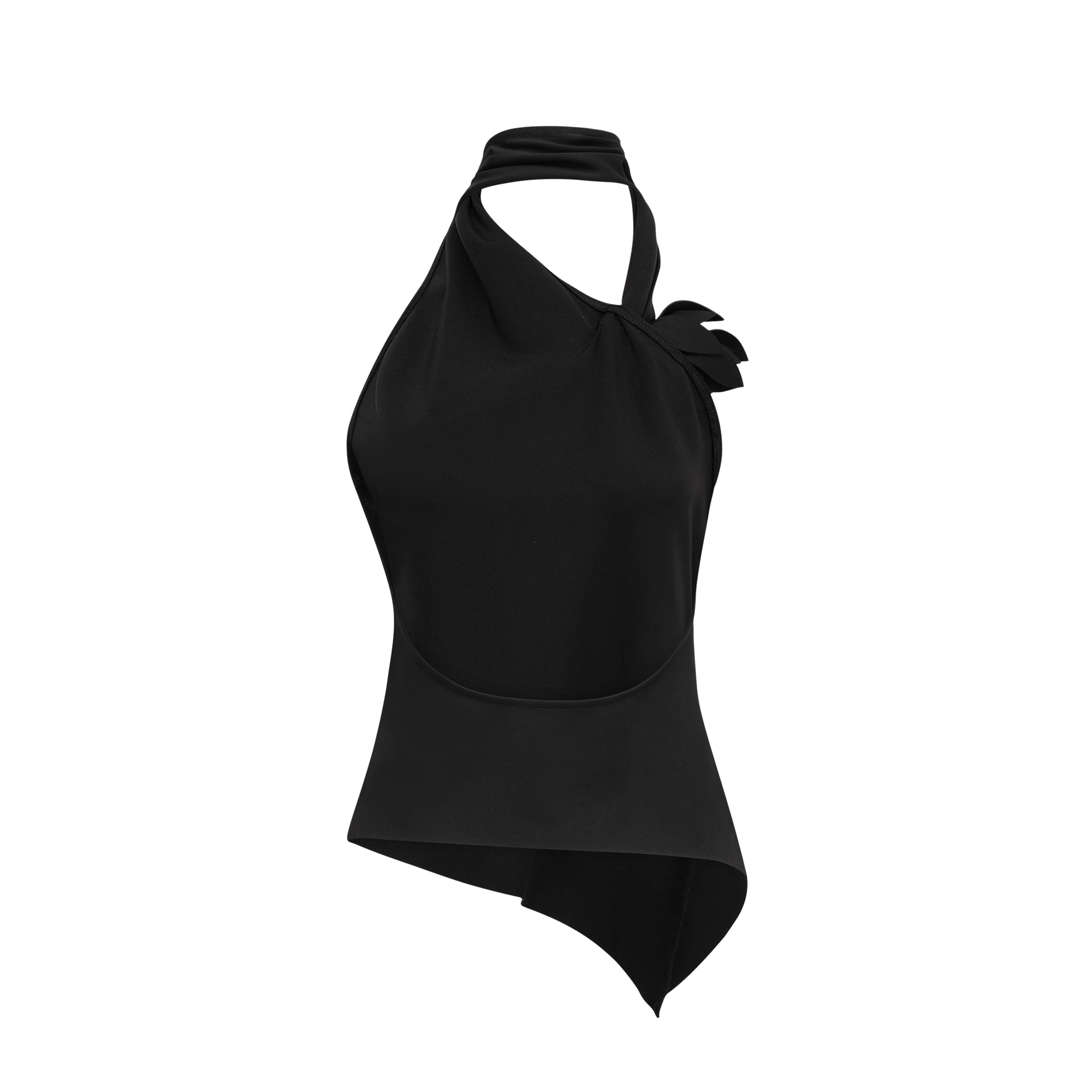Aline floral-appliqué backless asymmetrical top