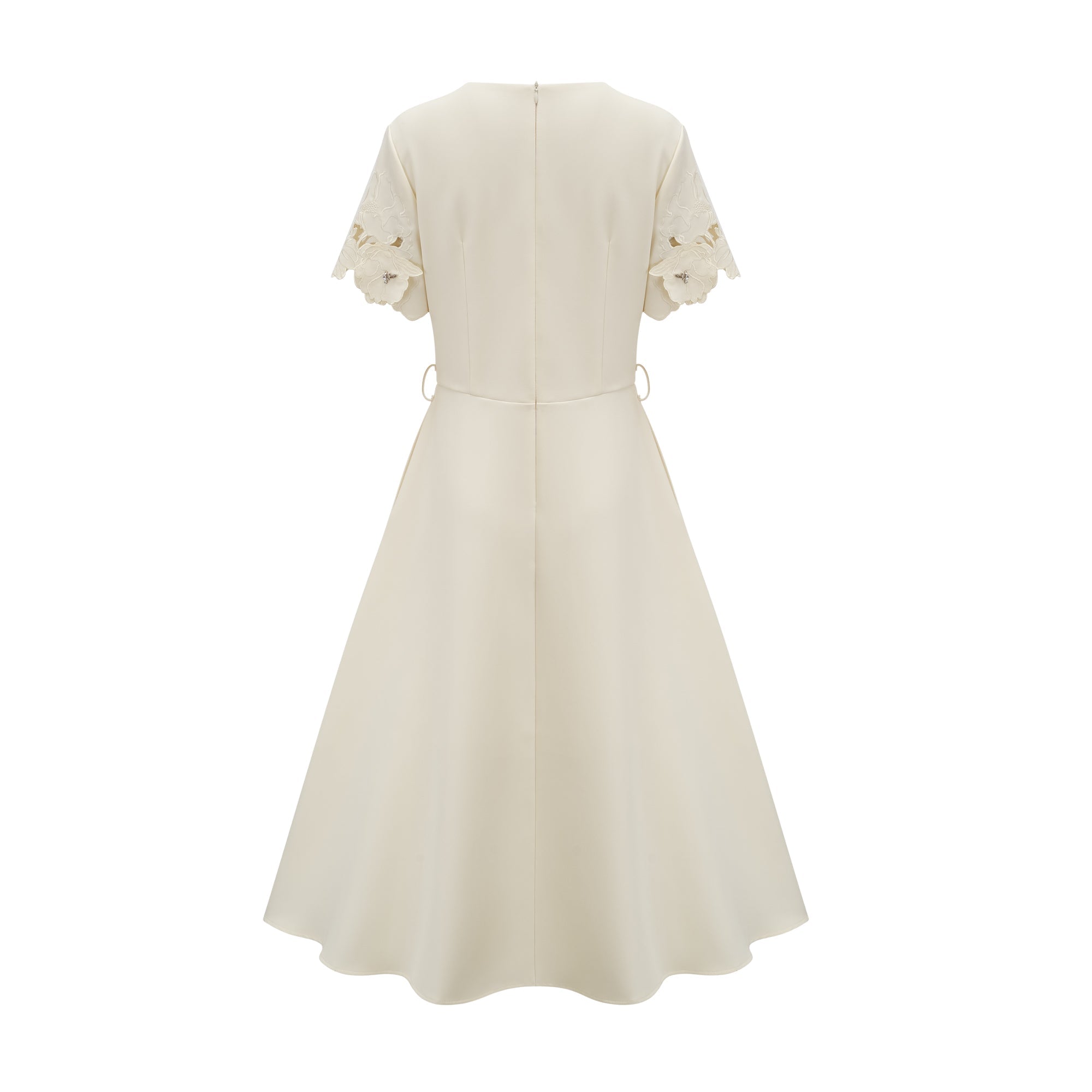 Orane neutrals floral-appliqué flared midi dress