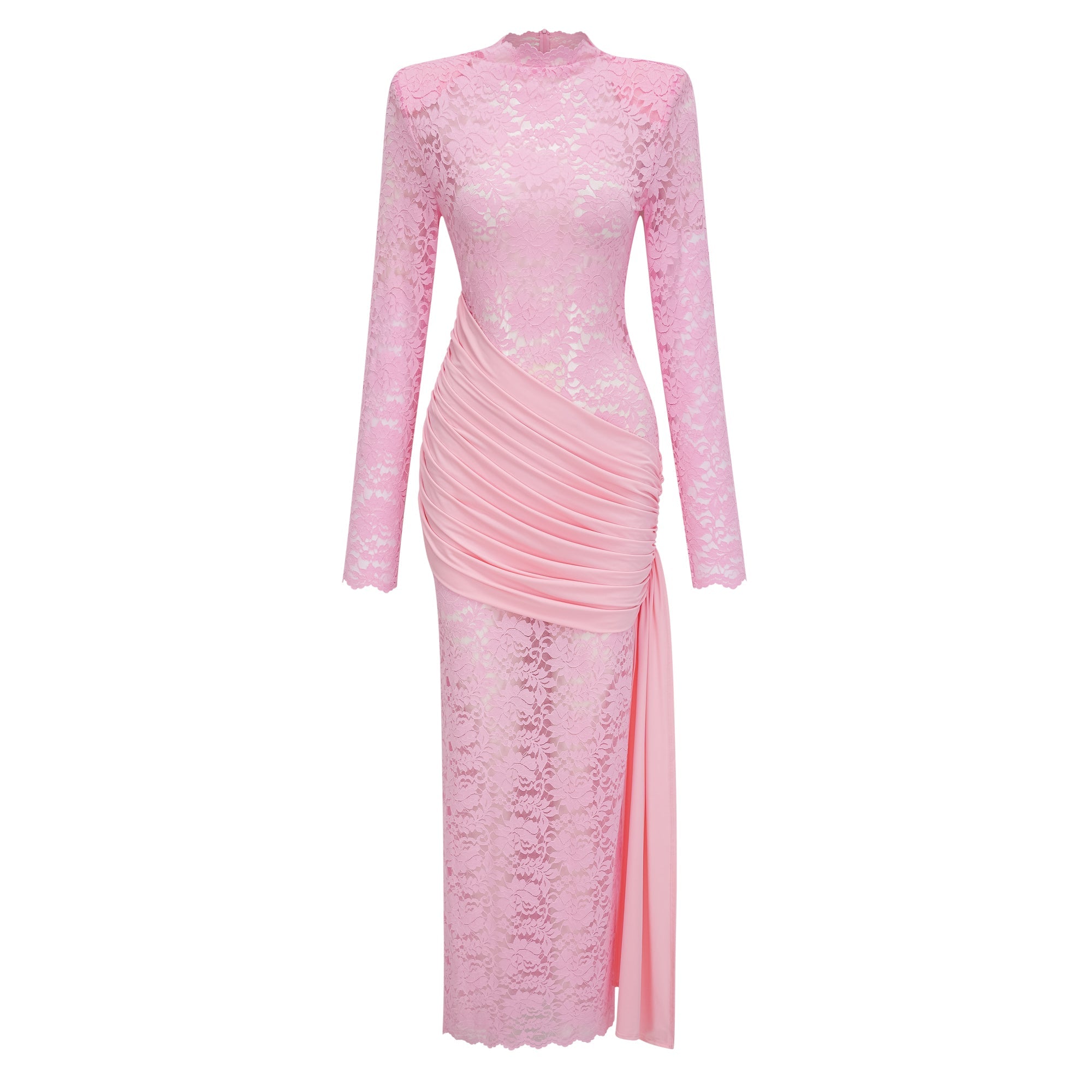 Nuria Pink Ribbon Detail Floral Lace Midi Dress (Final Sale-US Only)