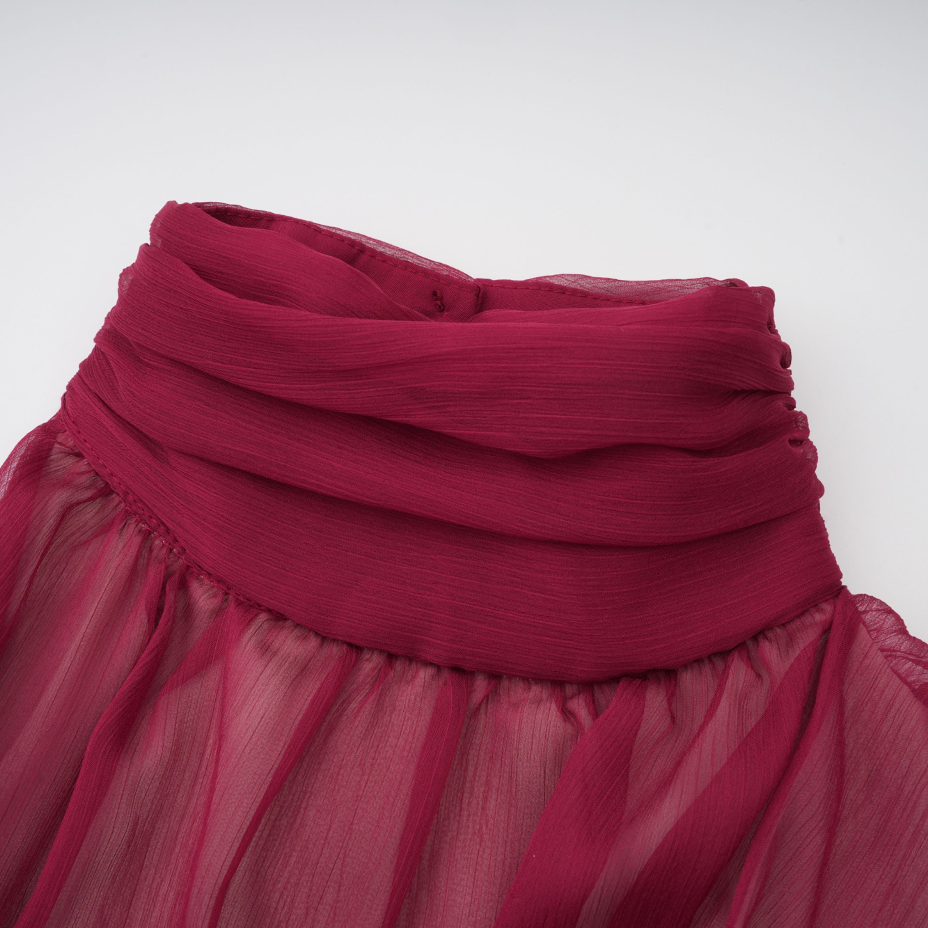 Éléna Burgundy Asymmetrical Ruffled Tulle Mini Dress (Final Sale-US Only)