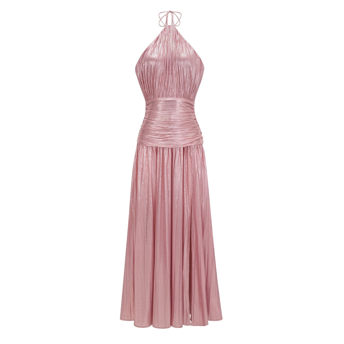 Alchimie Pink Glossy Pleated Maxi Dress