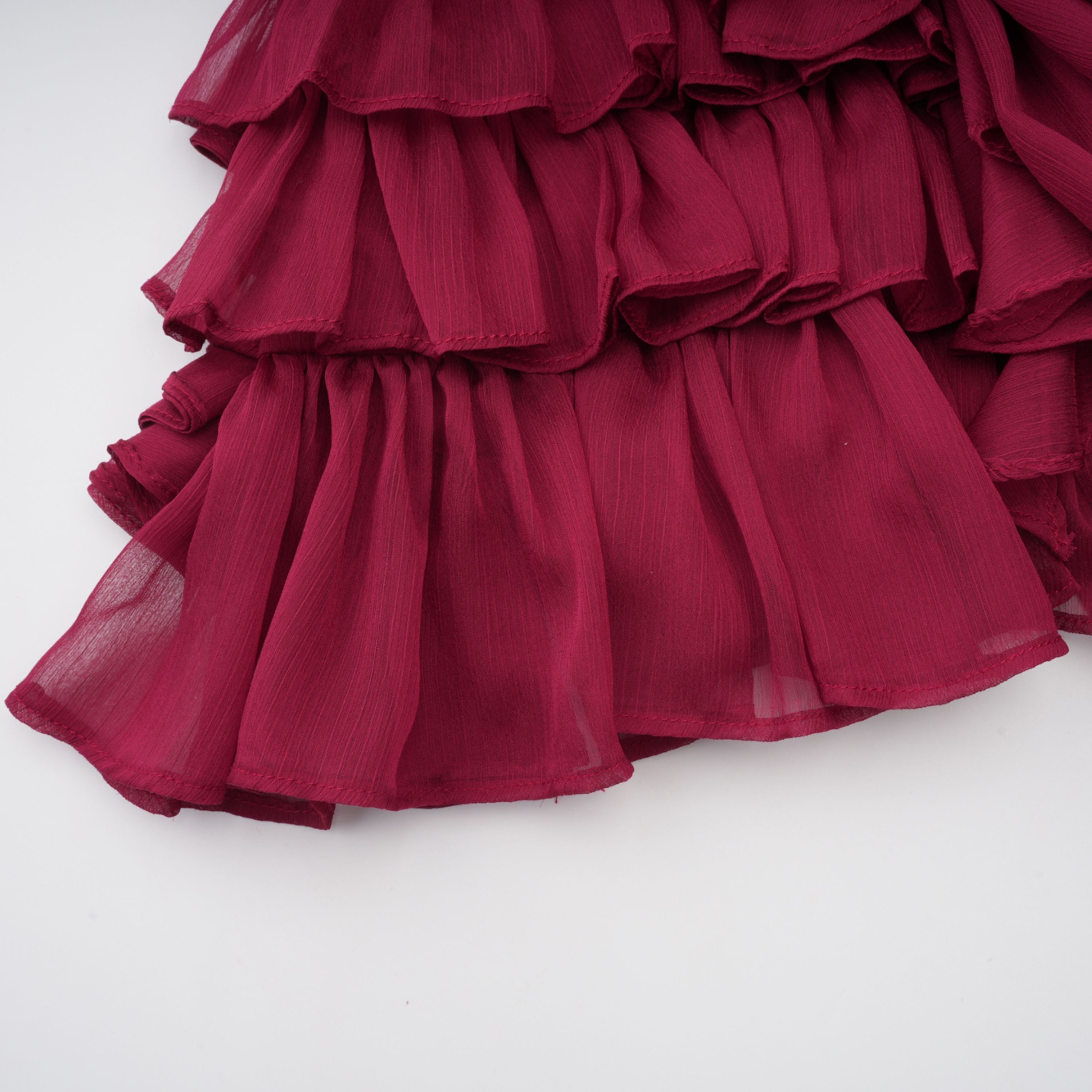 Éléna Burgundy Asymmetrical Ruffled Tulle Mini Dress (Final Sale-US Only)