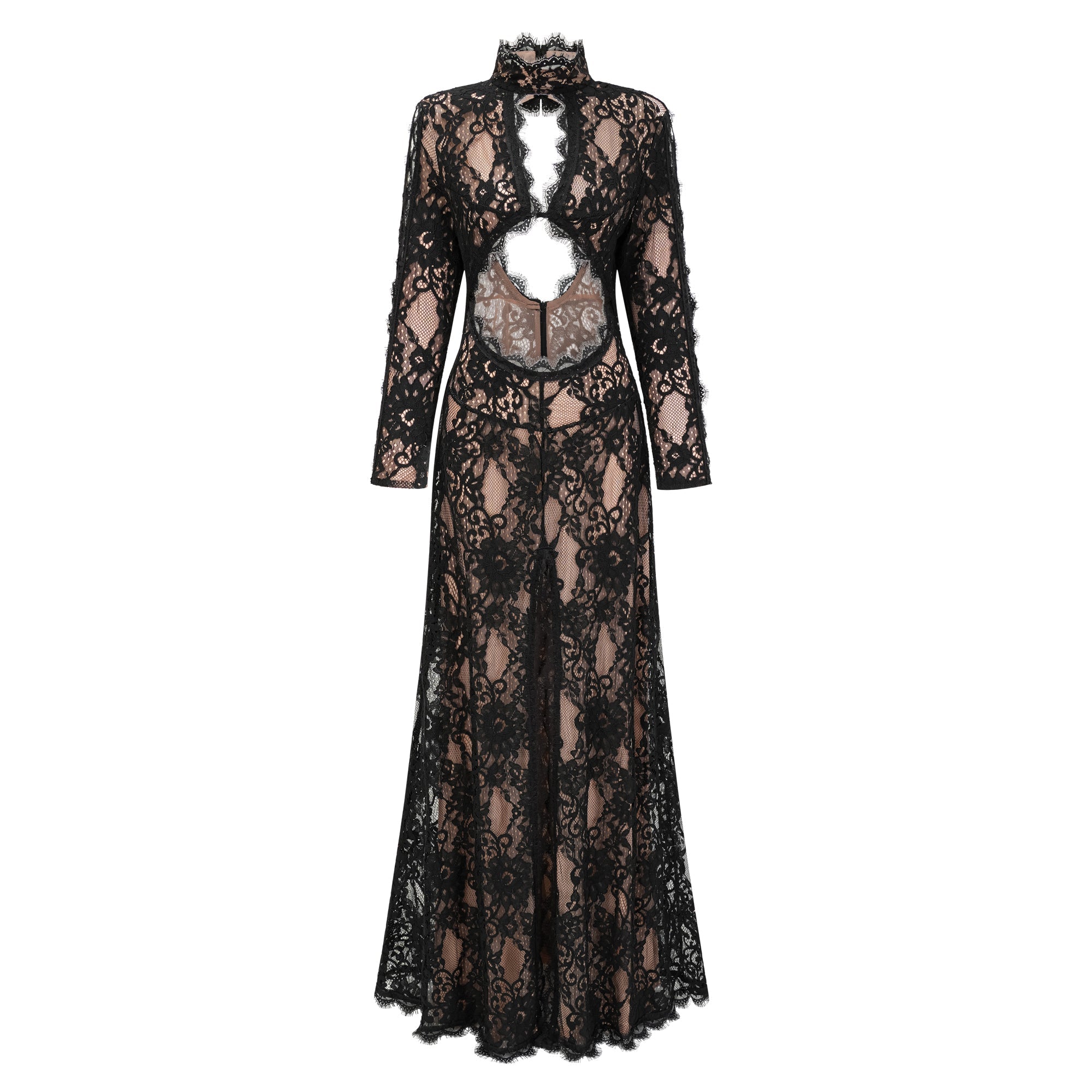 Kenza Black Cut Out Floral Lace Maxi Dress (Final Sale)