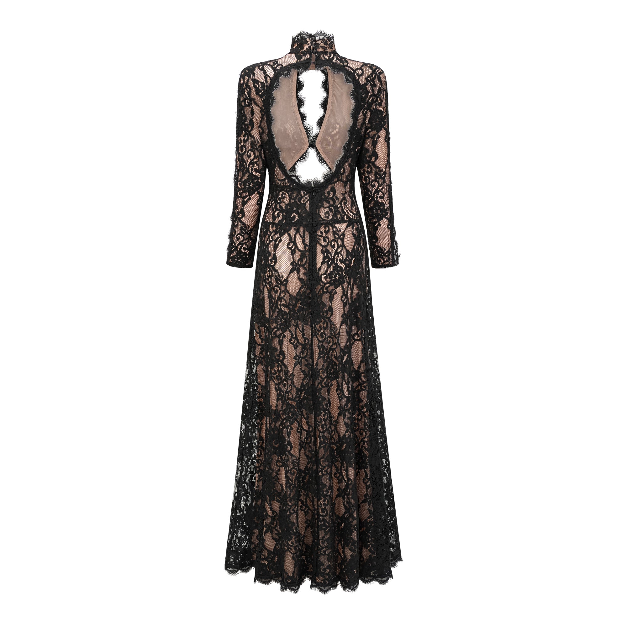 Kenza Black Cut Out Floral Lace Maxi Dress
