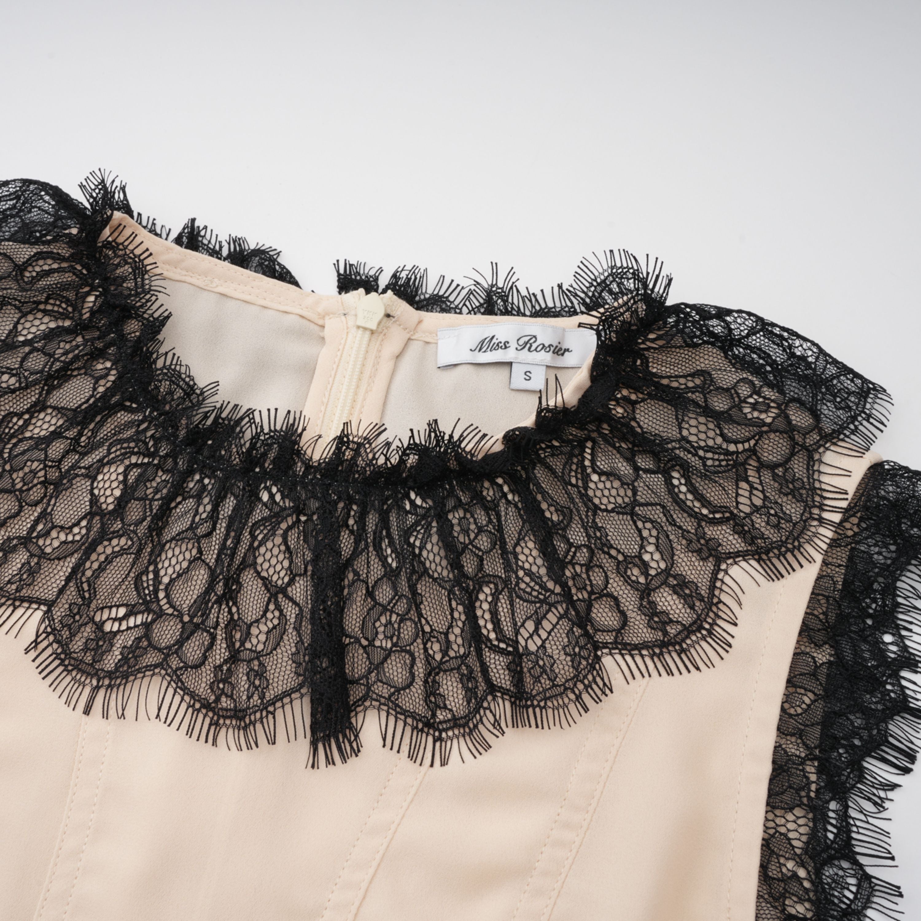 Zsófia Neutral Lace Panel Chiffon Top & Skirt Matching Set (Final Sale-US Only)