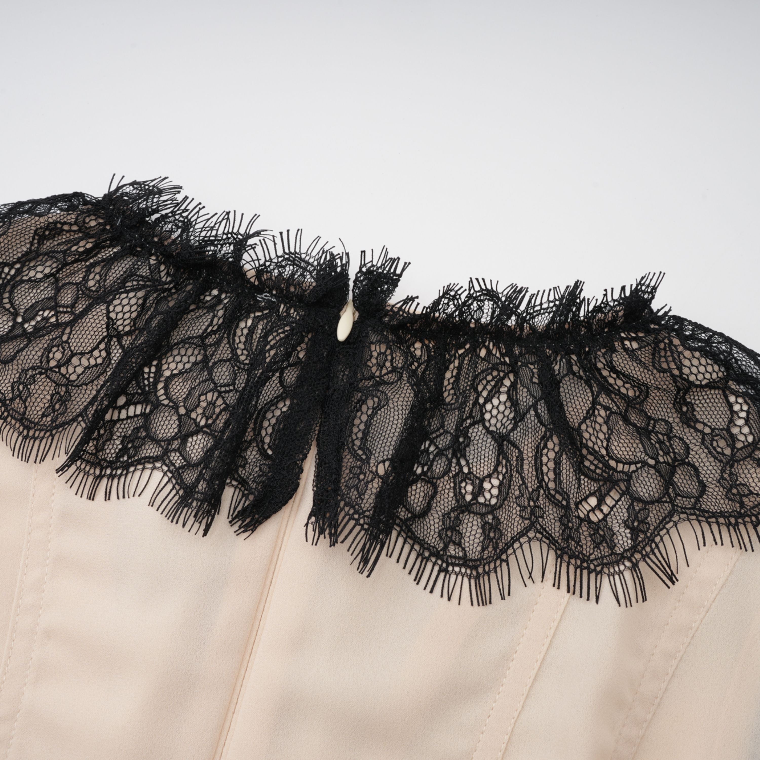 Zsófia Neutral Lace Panel Chiffon Top & Skirt Matching Set (Final Sale-US Only)
