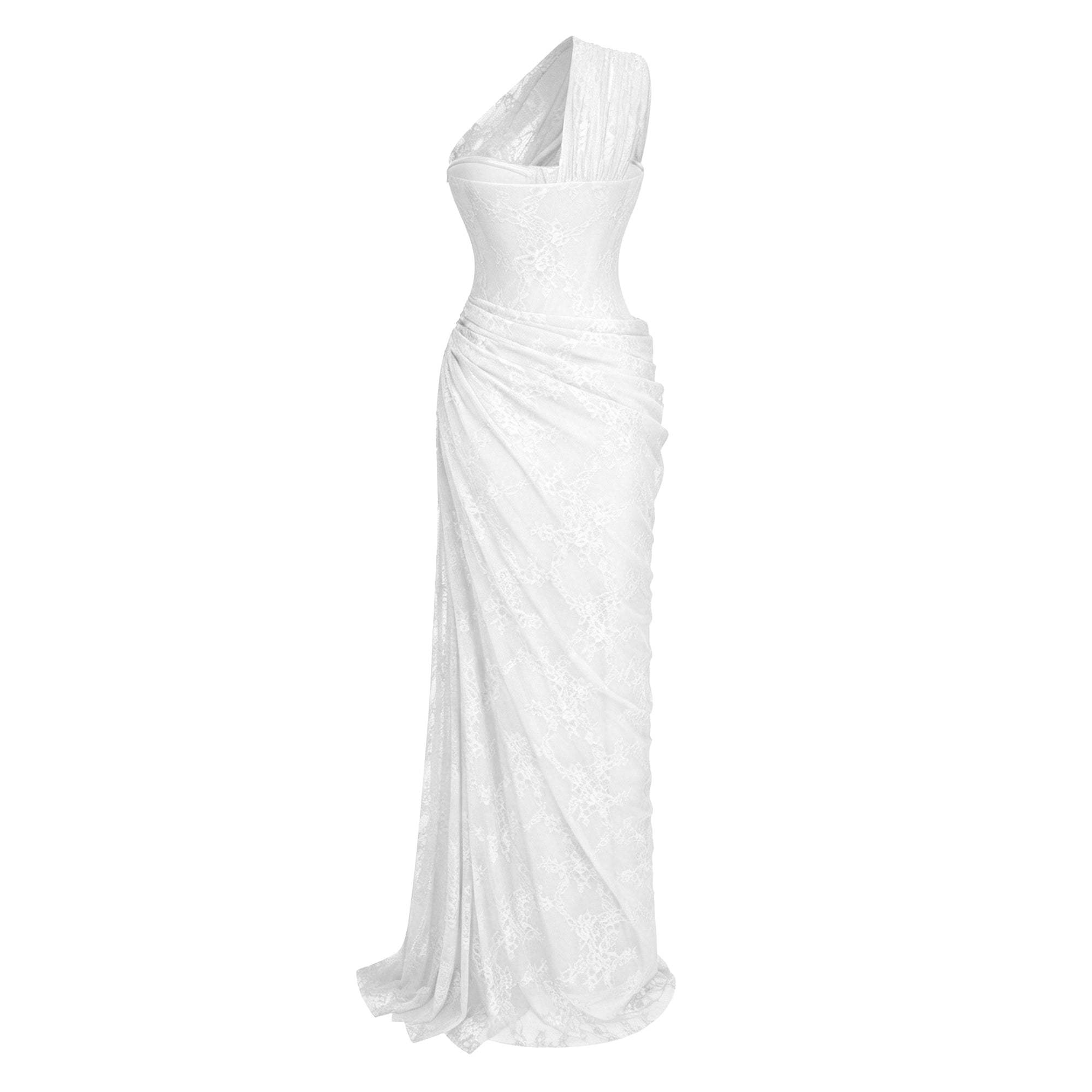 Stefania White Red Floral Lace Maxi Gown