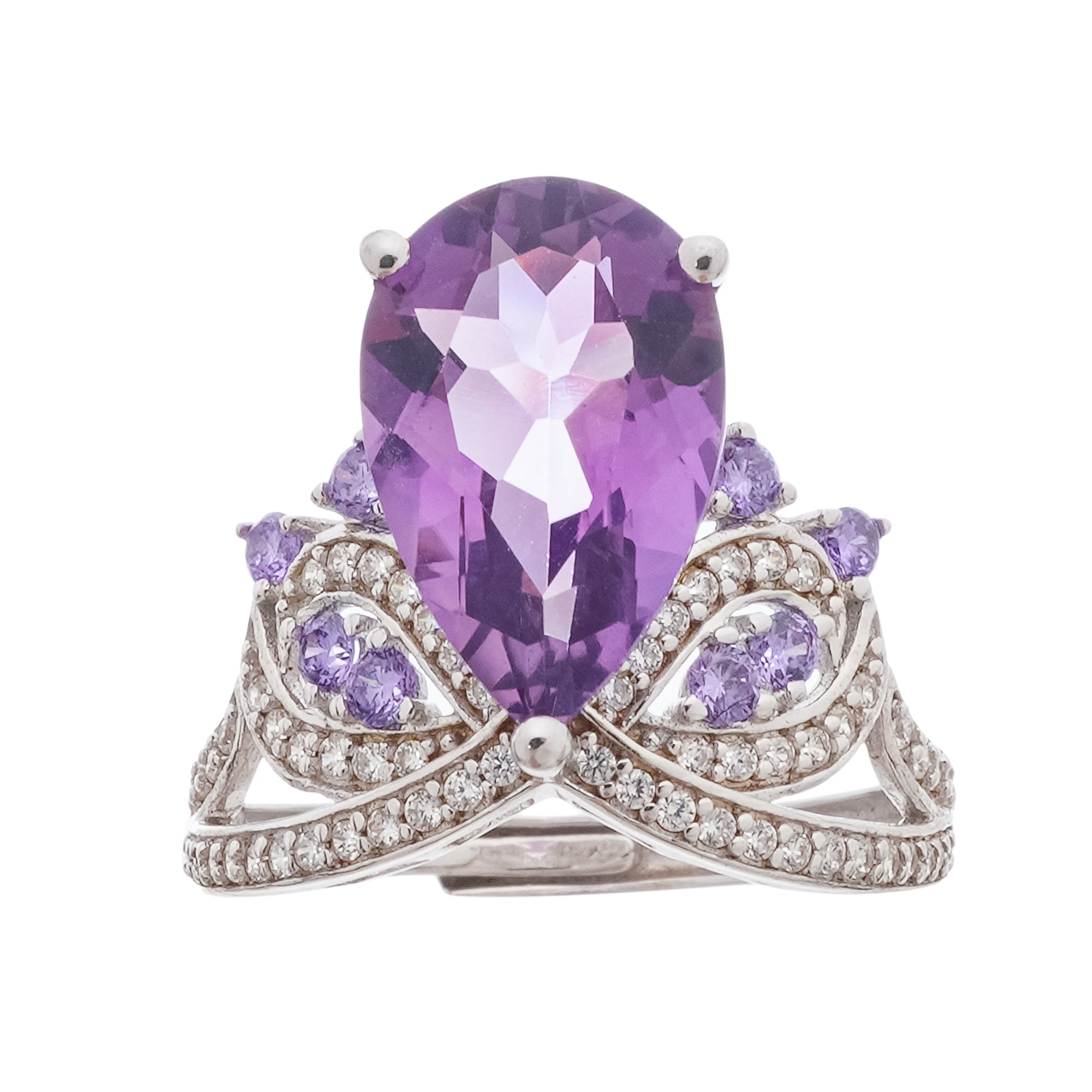 Eléonore Purple Pear Cut Gemstone Sterling Silver Adjustable Ring