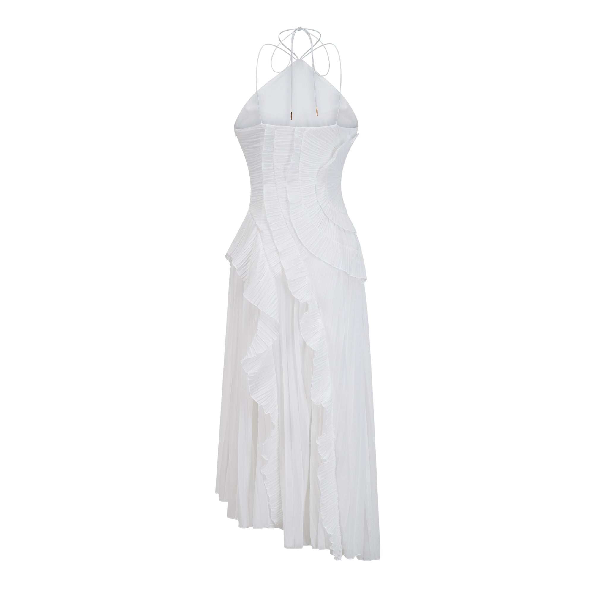 Doux White Ruffled Trim Pleated Midi Dress (Final Sale-US Only)