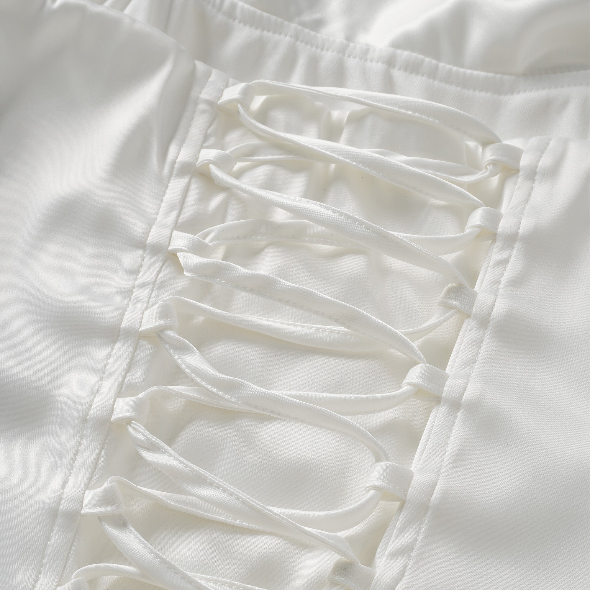 Zenina White Ruched Ribbon Detail Mini Dress