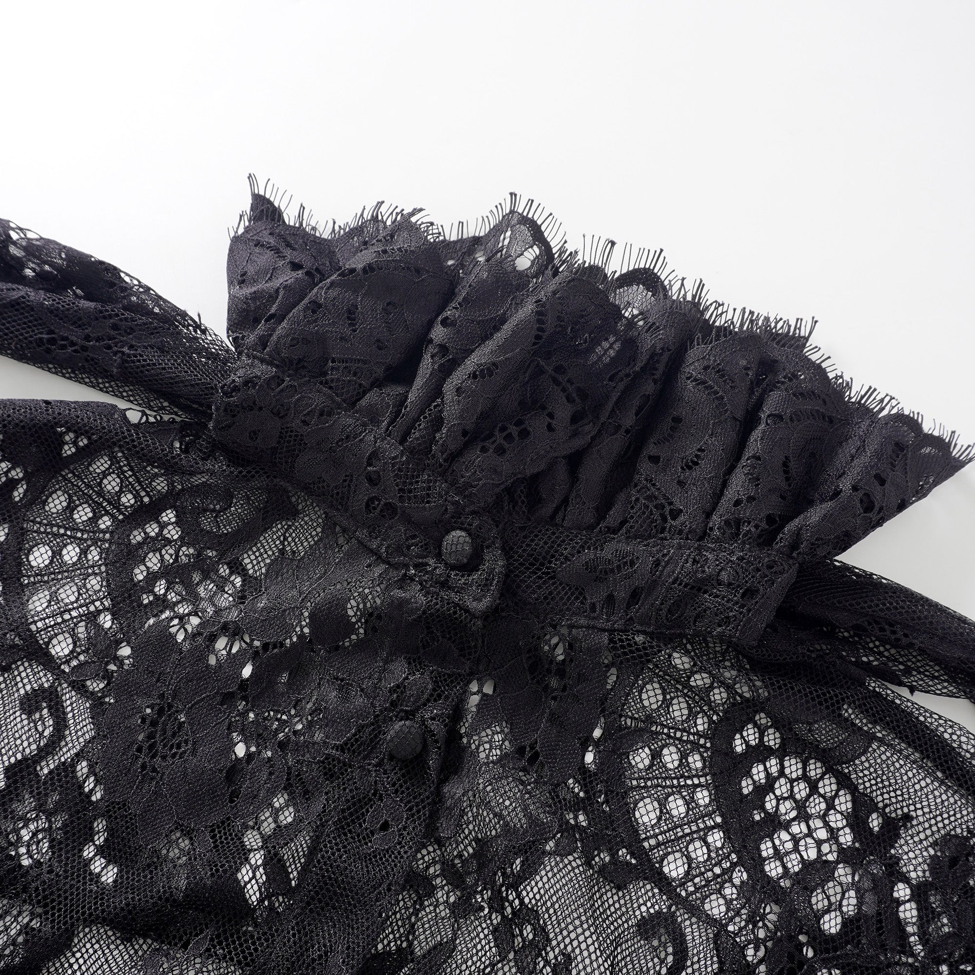 Quintine Black Ribbon Tie-Neck Floral Lace Blouse