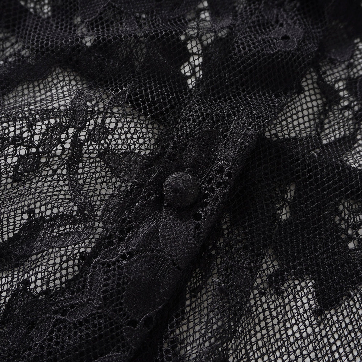 Quintine Black Ribbon Tie-Neck Floral Lace Blouse