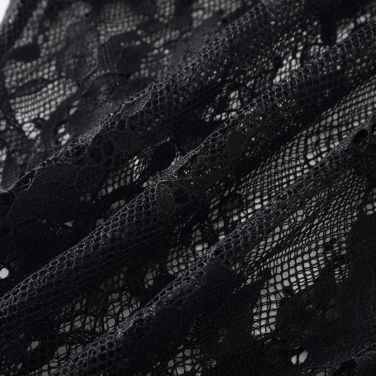 Quintine Black Ribbon Tie-Neck Floral Lace Blouse