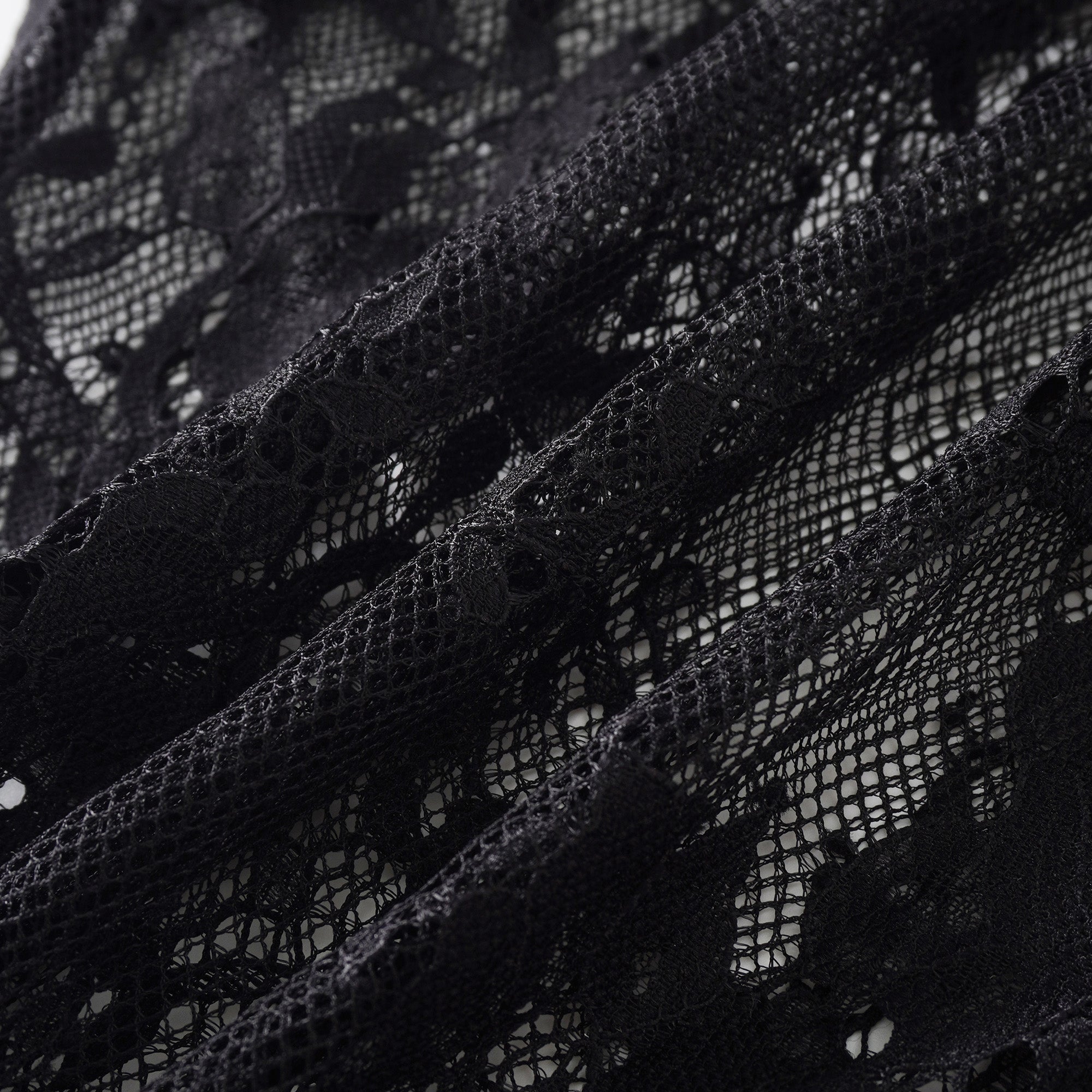 Quintine Black Ribbon Tie-Neck Floral Lace Blouse