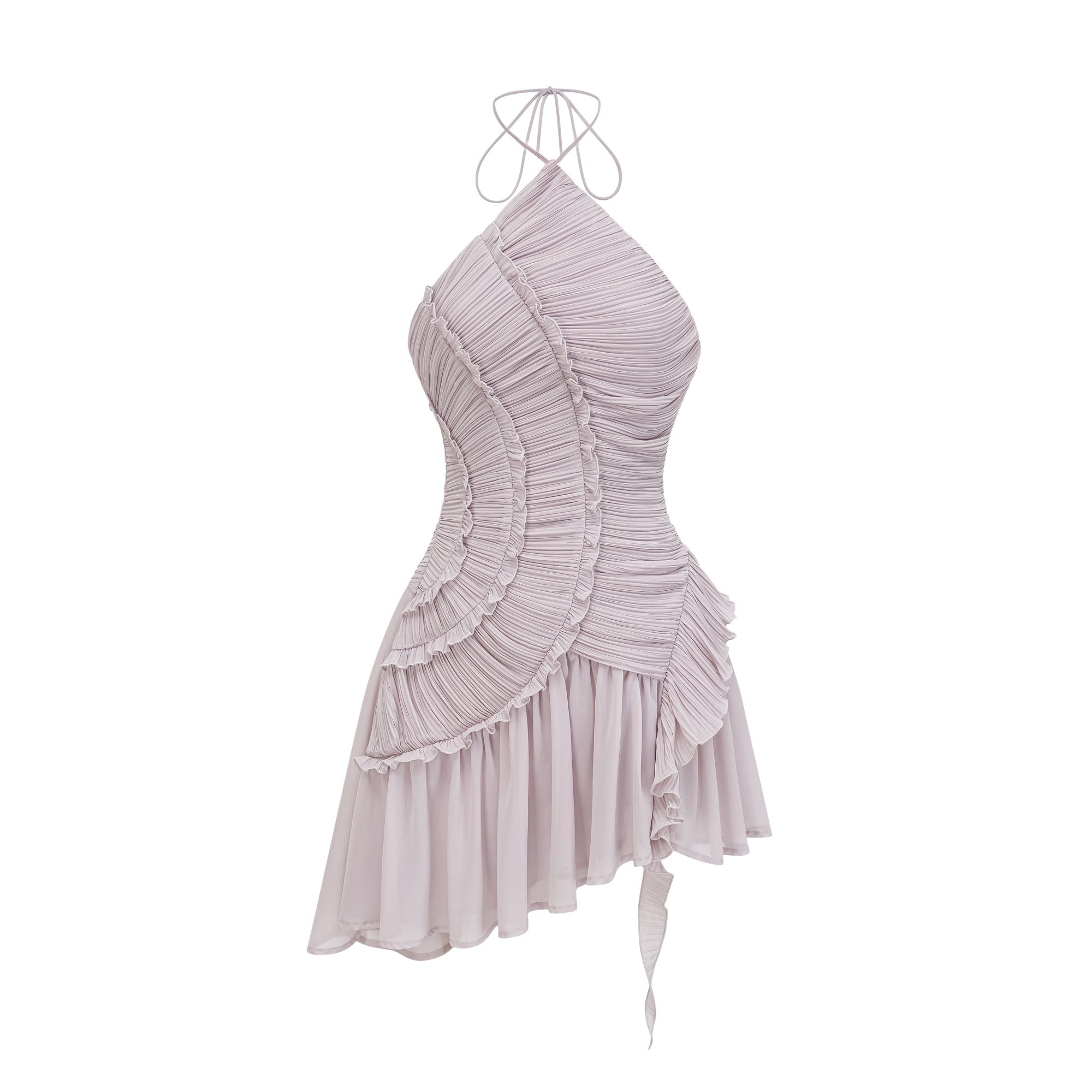 Doux Purple Ruffled Trim Pleated Mini Dress (Final Sale-US Only)