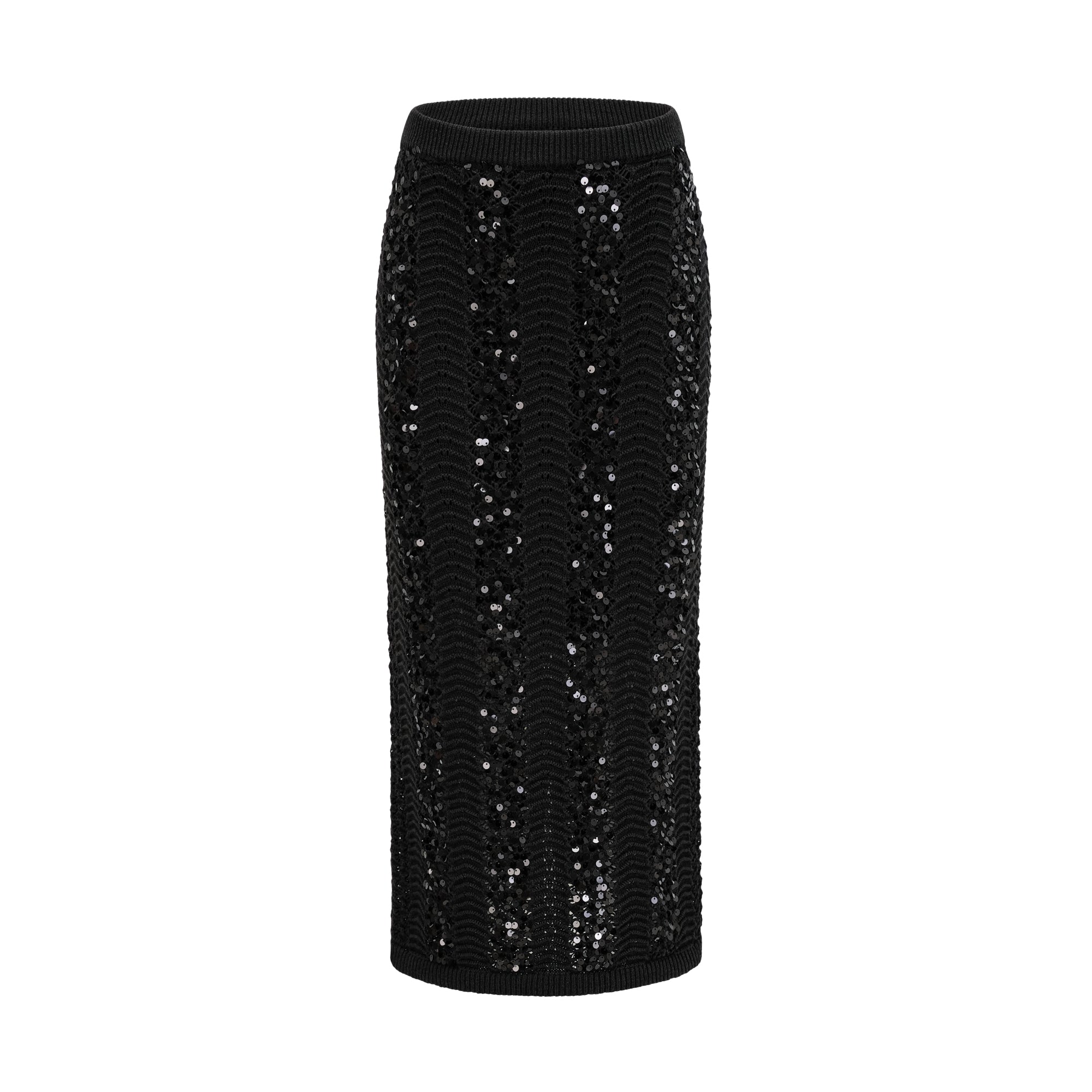 Ophelie black sequined crochet-knit cardigan & skirt matching set