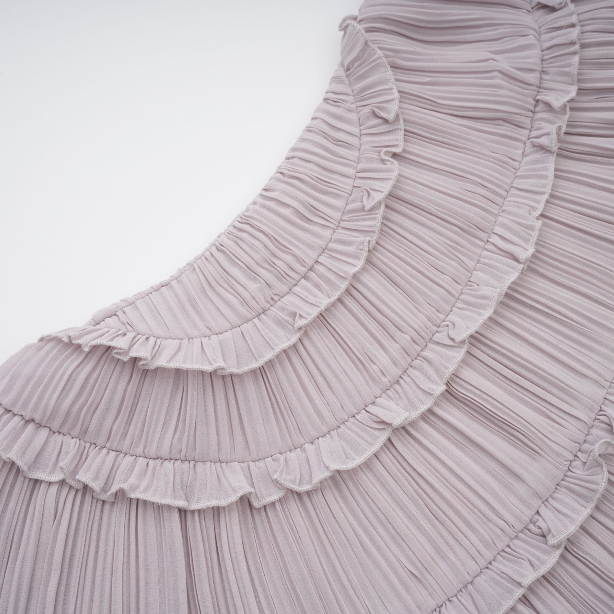 Doux Purple Ruffled Trim Pleated Mini Dress