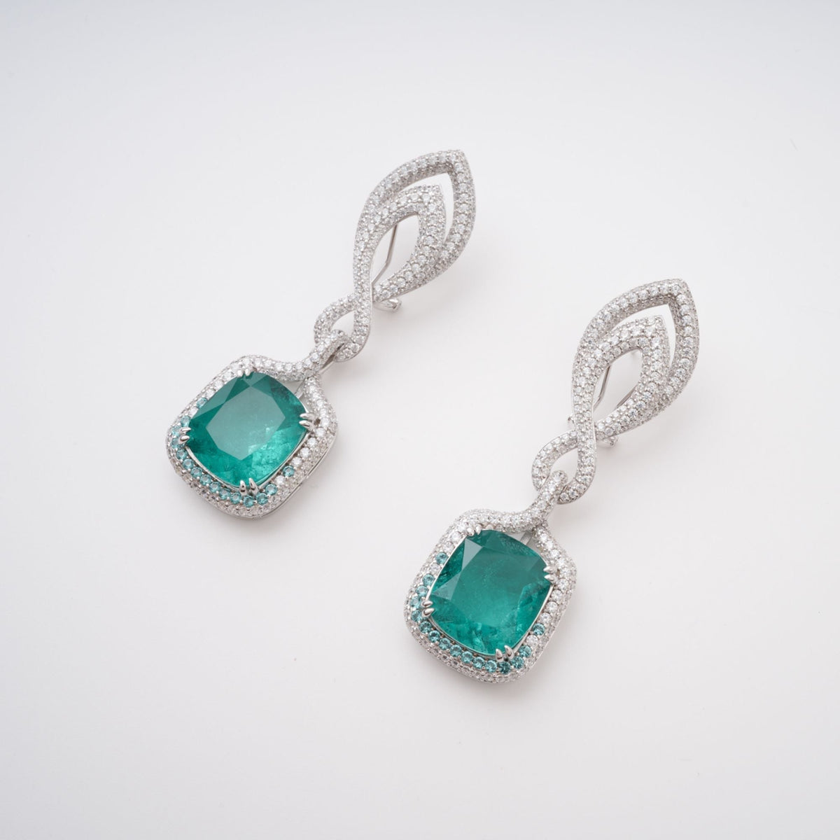 Helen Green Cushion Cut Gemstone Sterling Silver Earrings