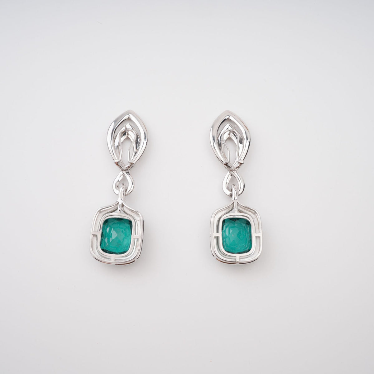 Helen Green Cushion Cut Gemstone Sterling Silver Earrings