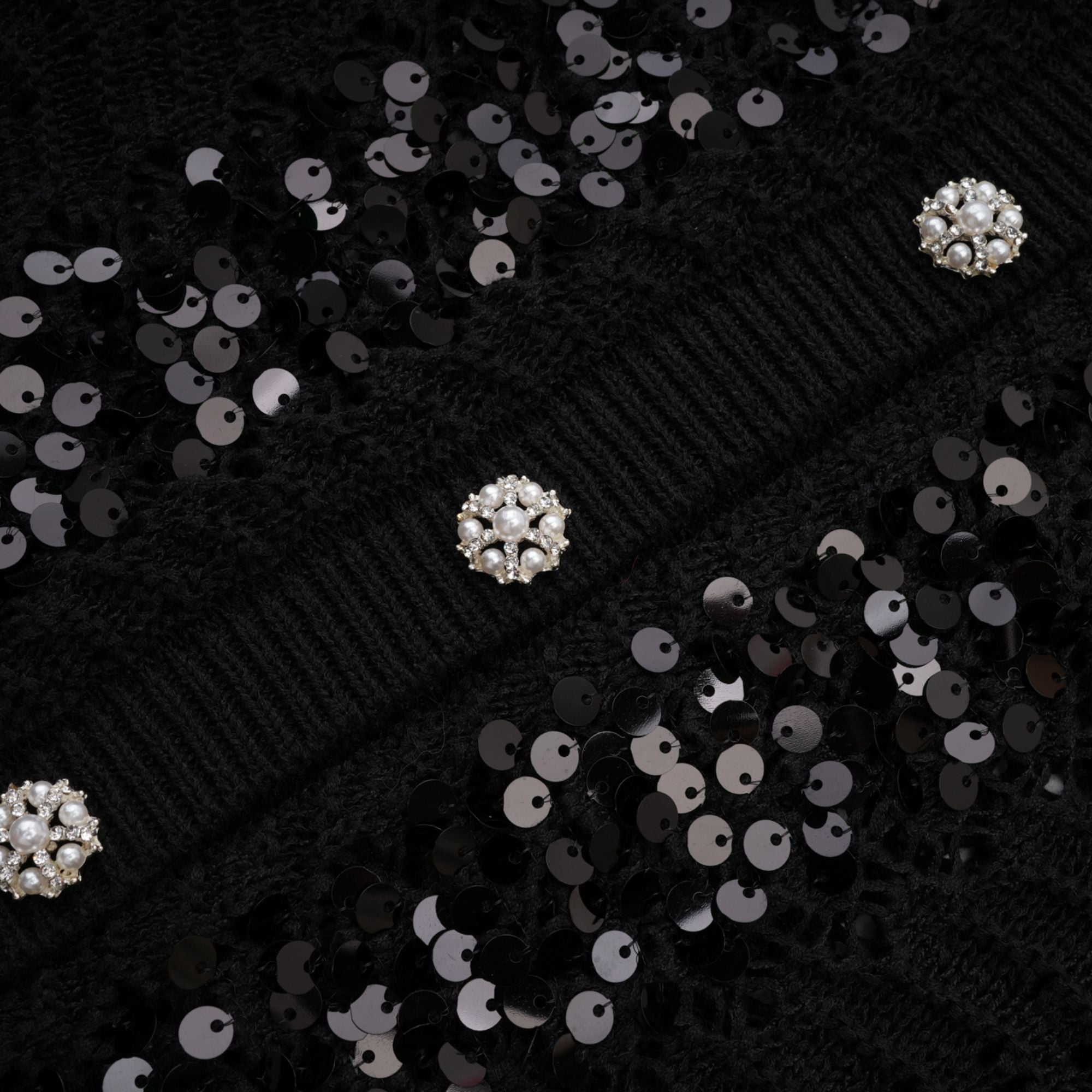 Ophelie black sequined crochet-knit cardigan & skirt matching set