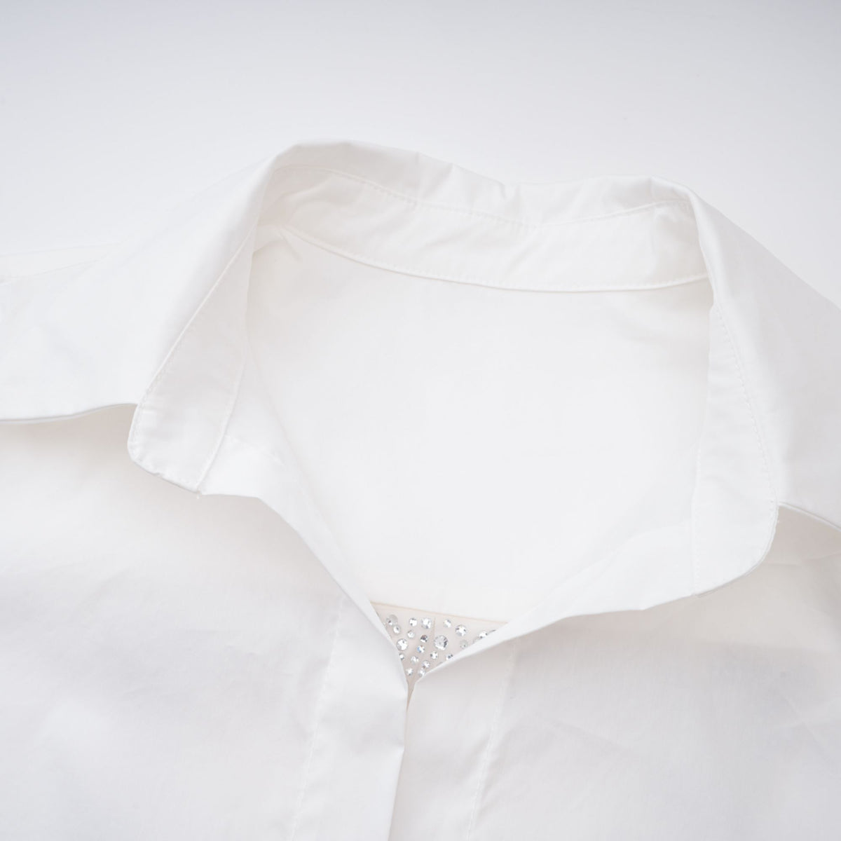 Fernande White Rhinestone Mesh Panel Shirt