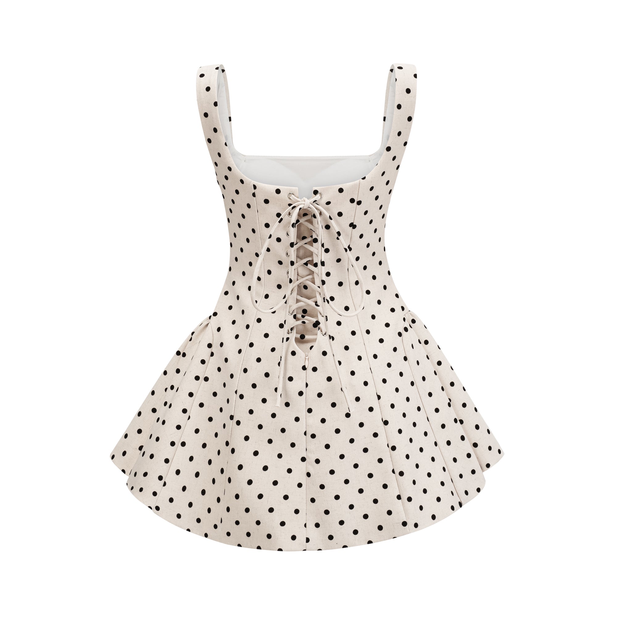 Geneviève neutrals polka-dot puff mini dress