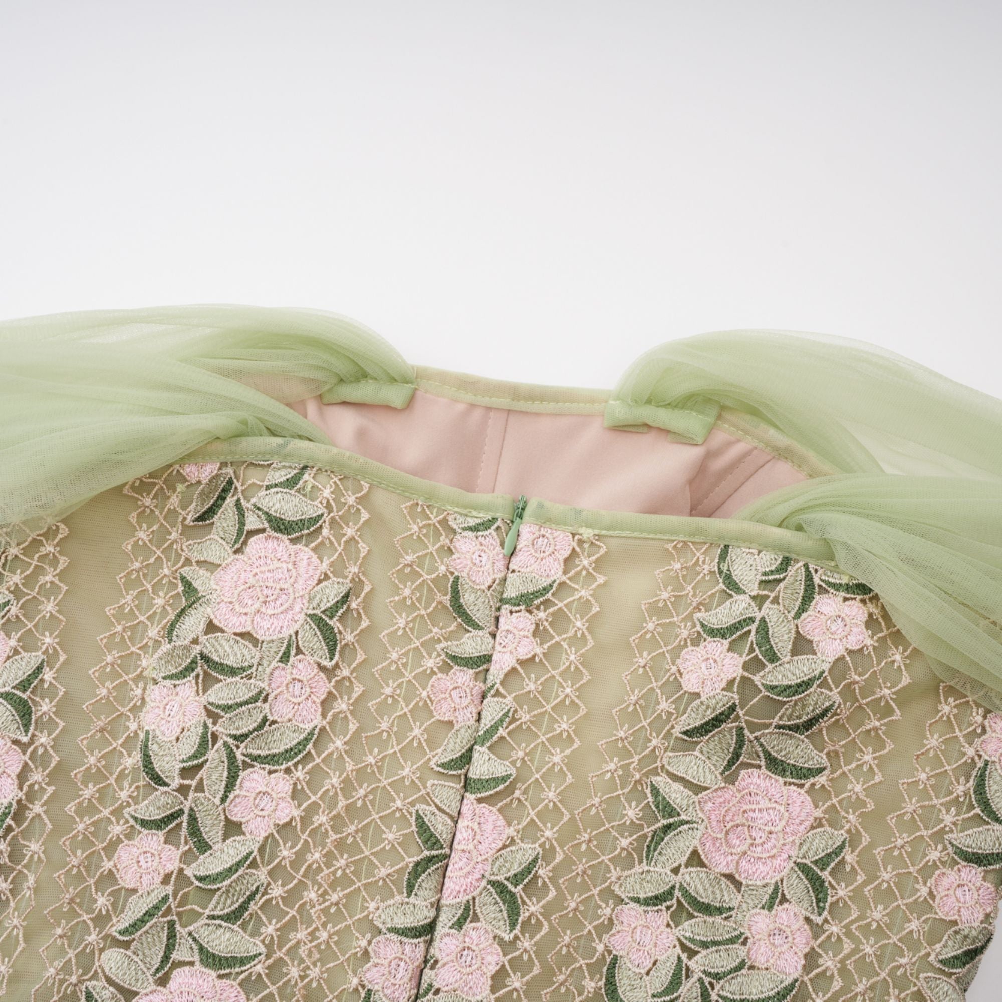 Eleni Green Tulle Panel Floral Midi Dress