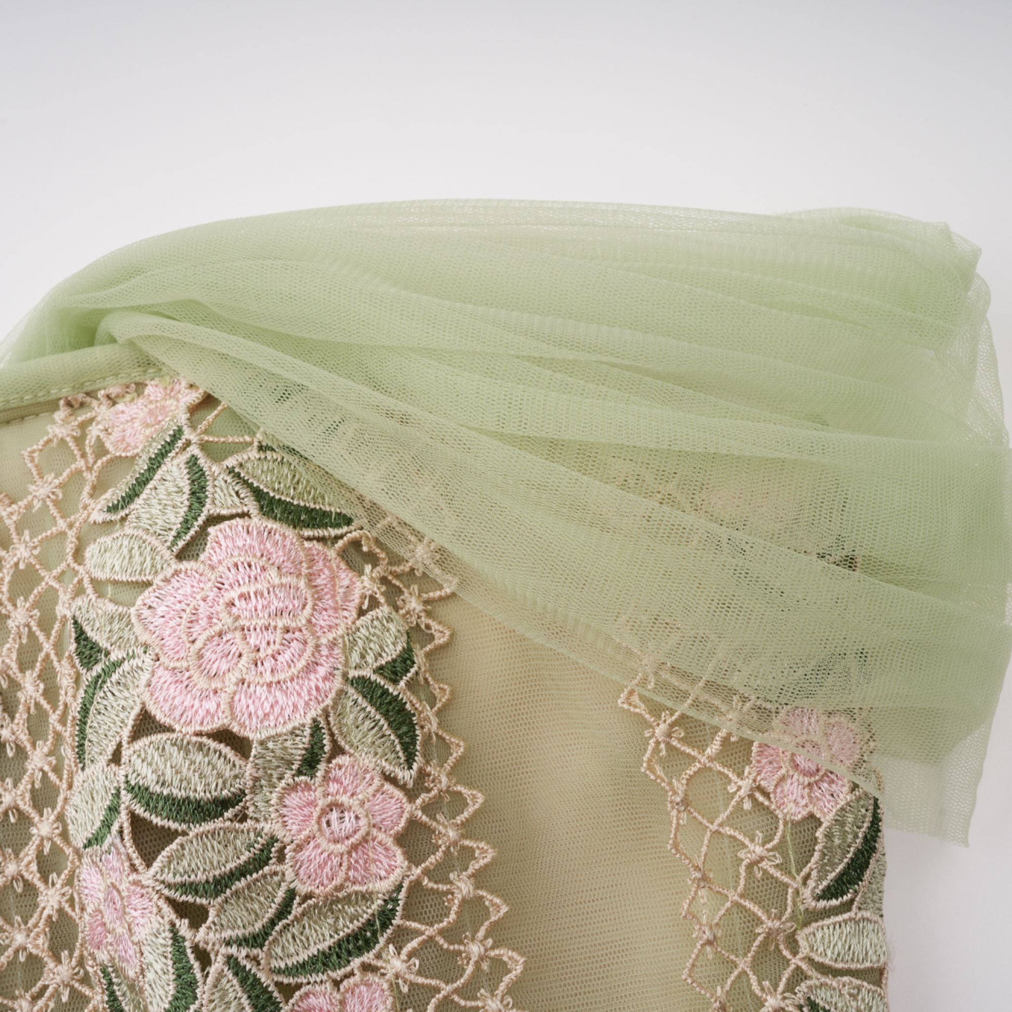 Eleni Green Tulle Panel Floral Midi Dress