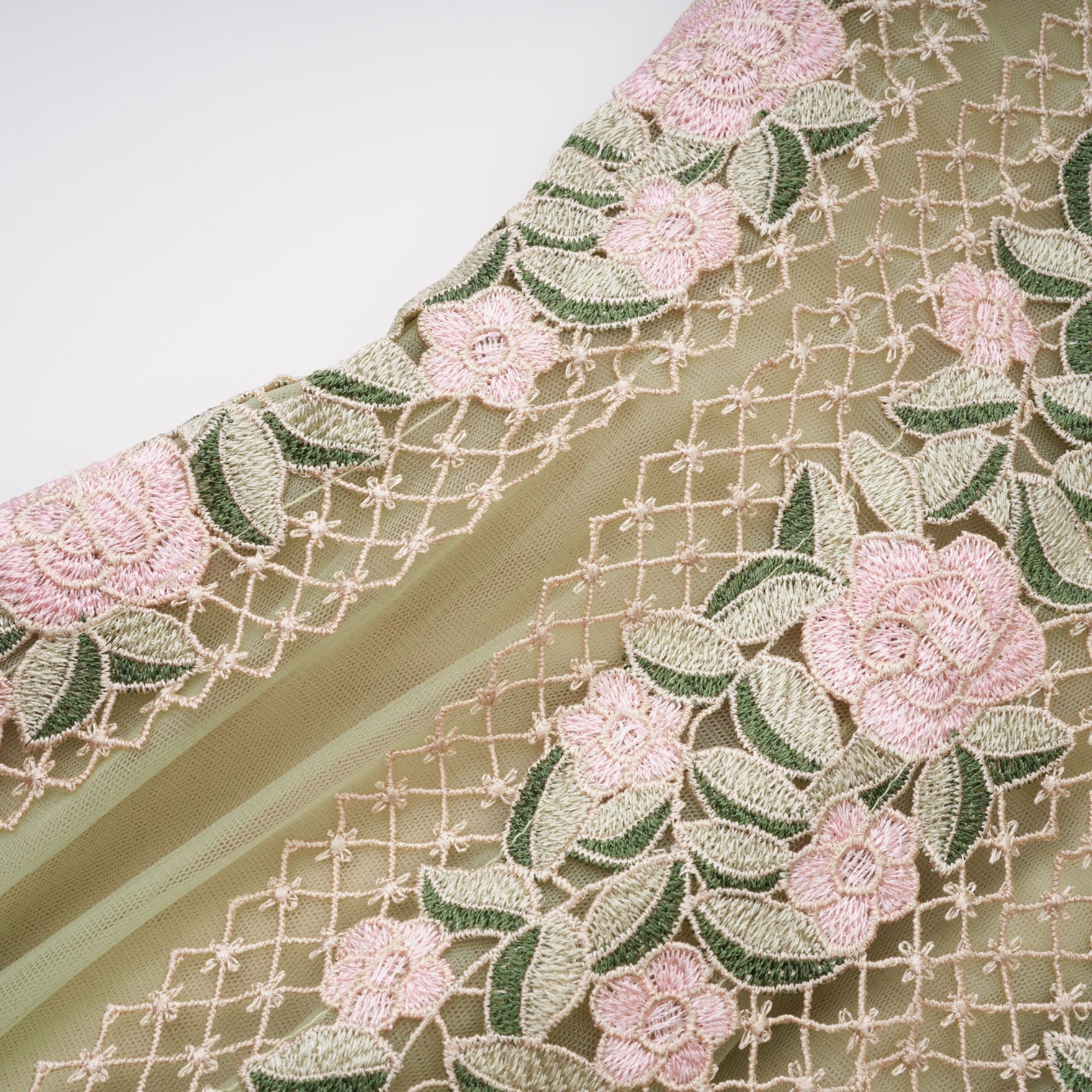 Eleni Green Tulle Panel Floral Midi Dress