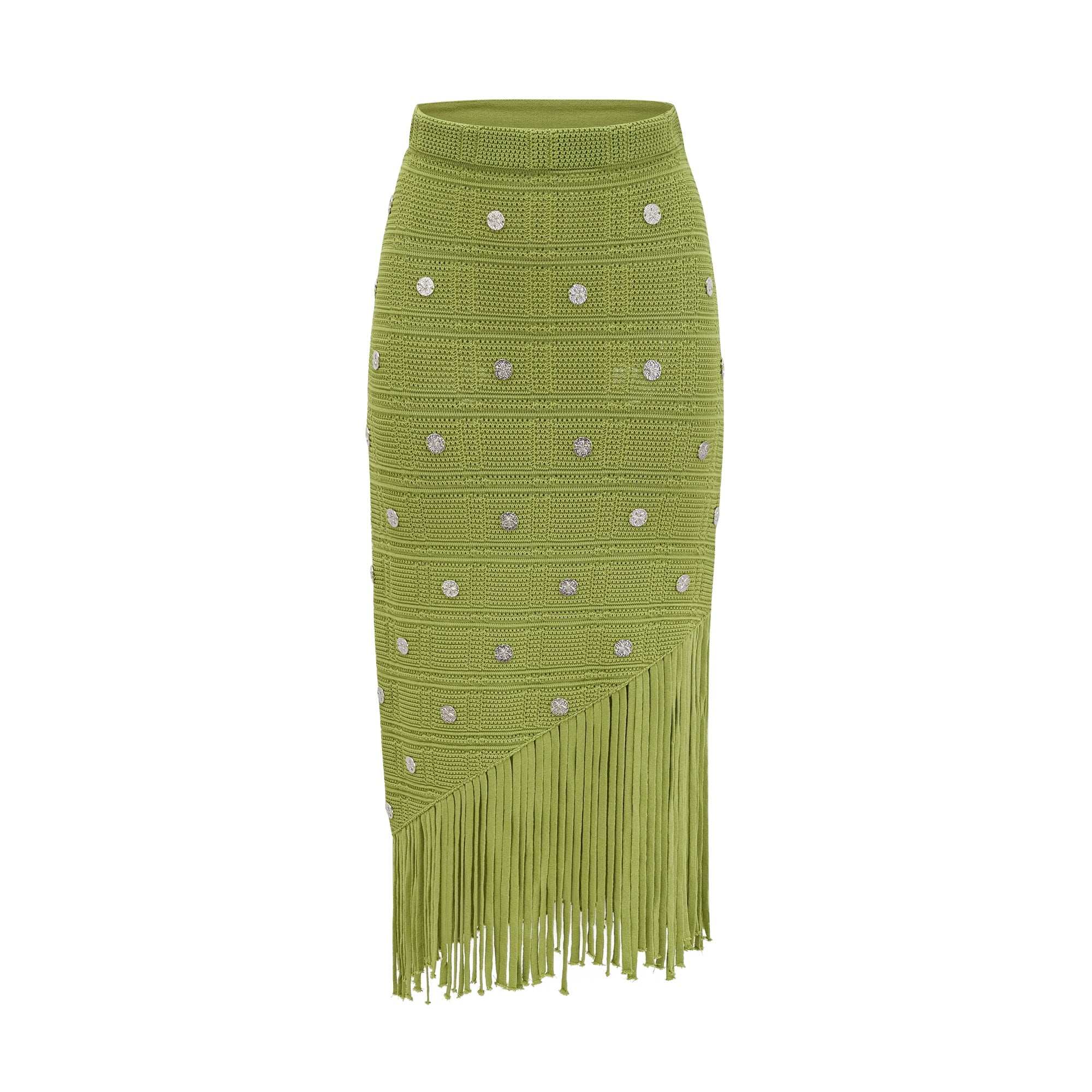 Annette green embellished knit top & skirt matching set