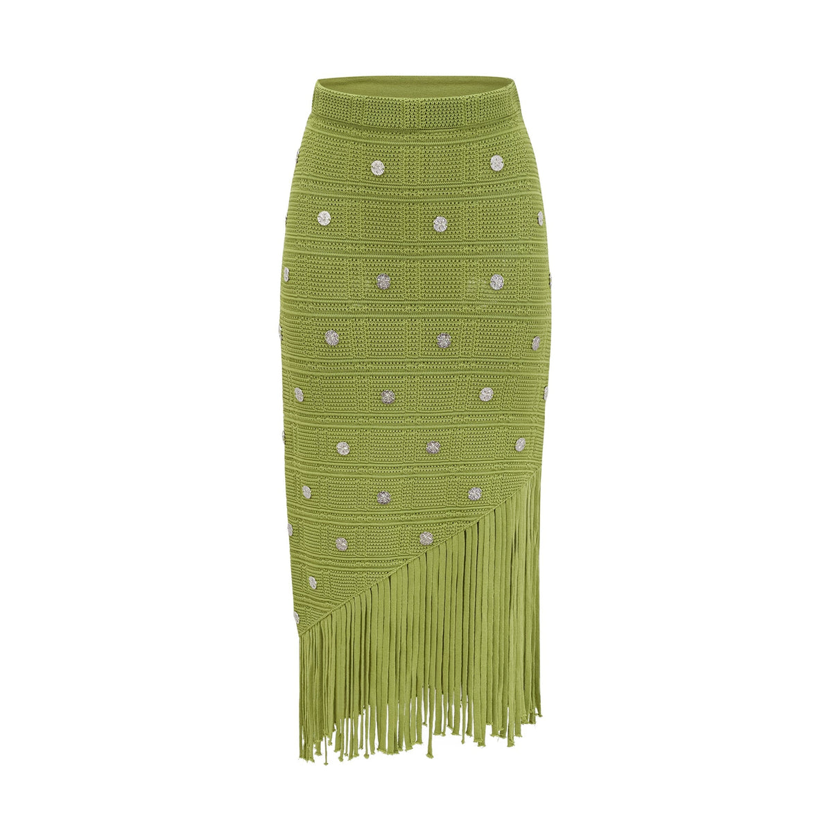 Annette green embellished knit top & skirt matching set