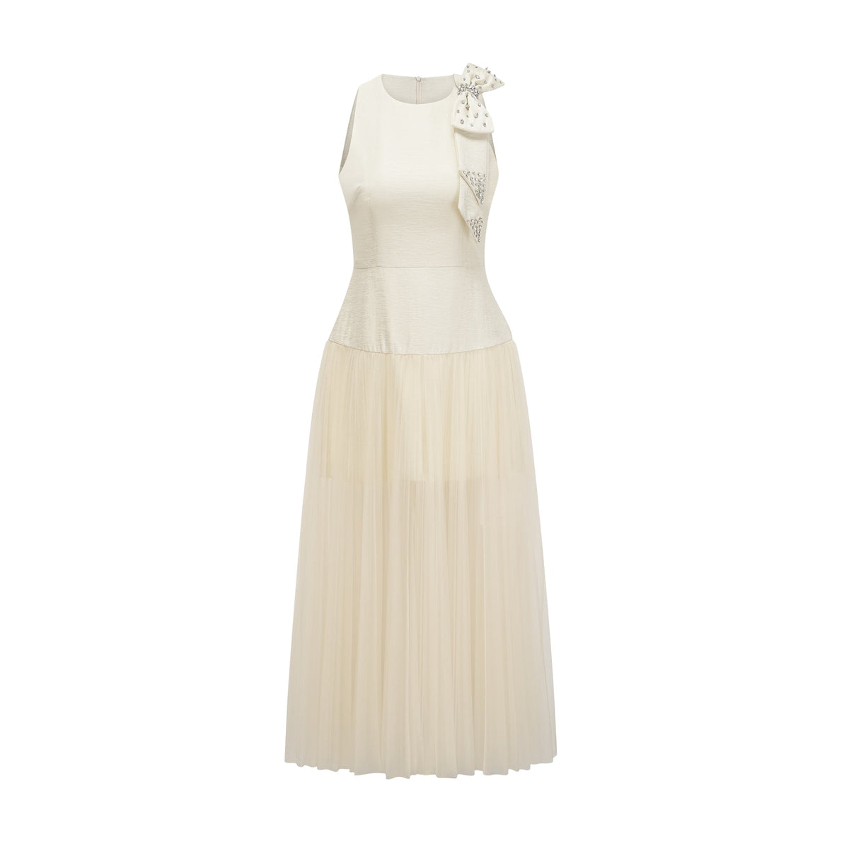 Thérèse bowknot tulle-panelling midi dress in White