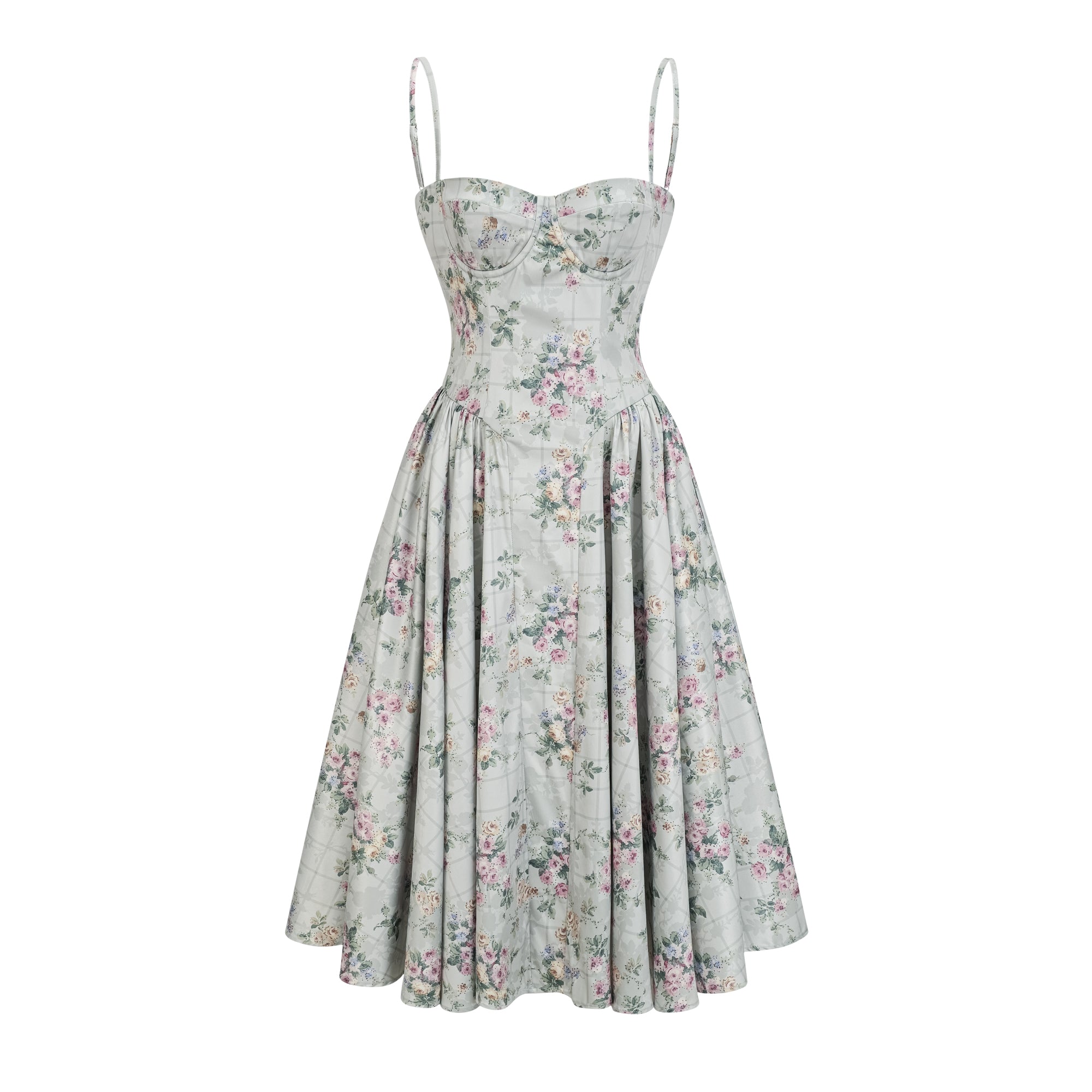 Prunelle sage-green floral-print shirred midi dress (Final Sale)