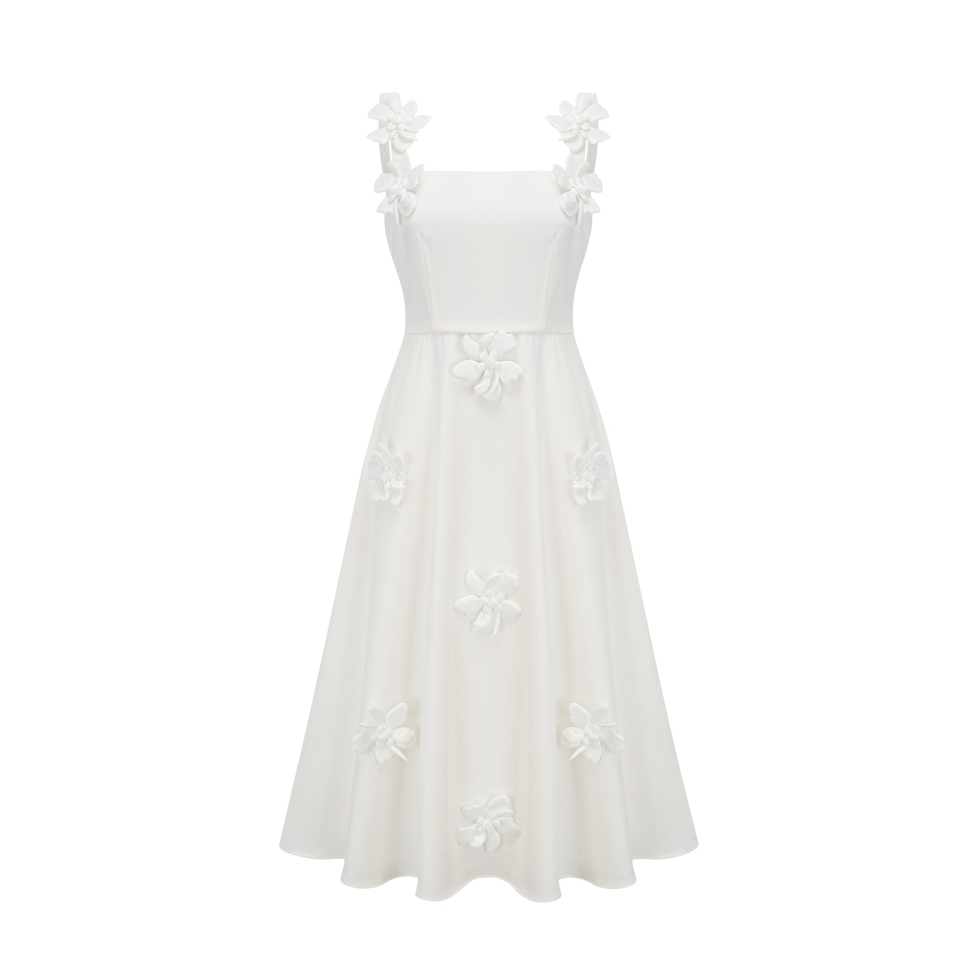 Ariane white faux-flower square-neck midi dress (Final Sale-US Only)