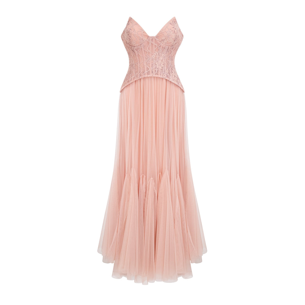 Ulrique pink lace corset tulle maxi dress