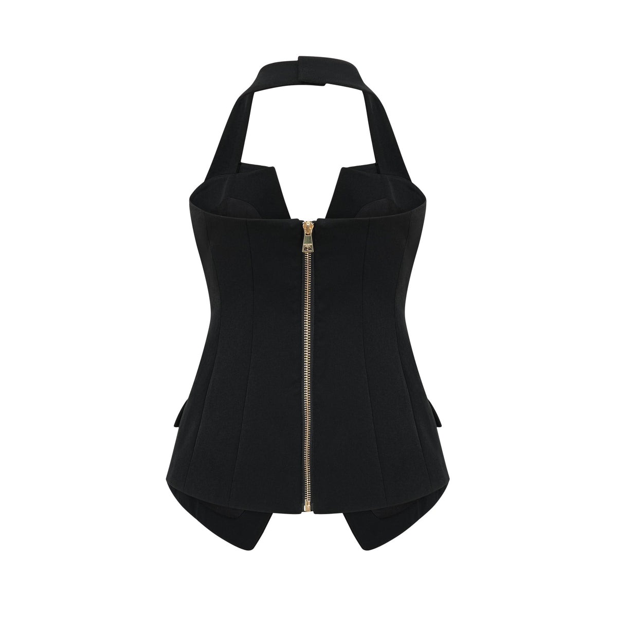 Harper Black Tailored Double-breasted Halterneck Top