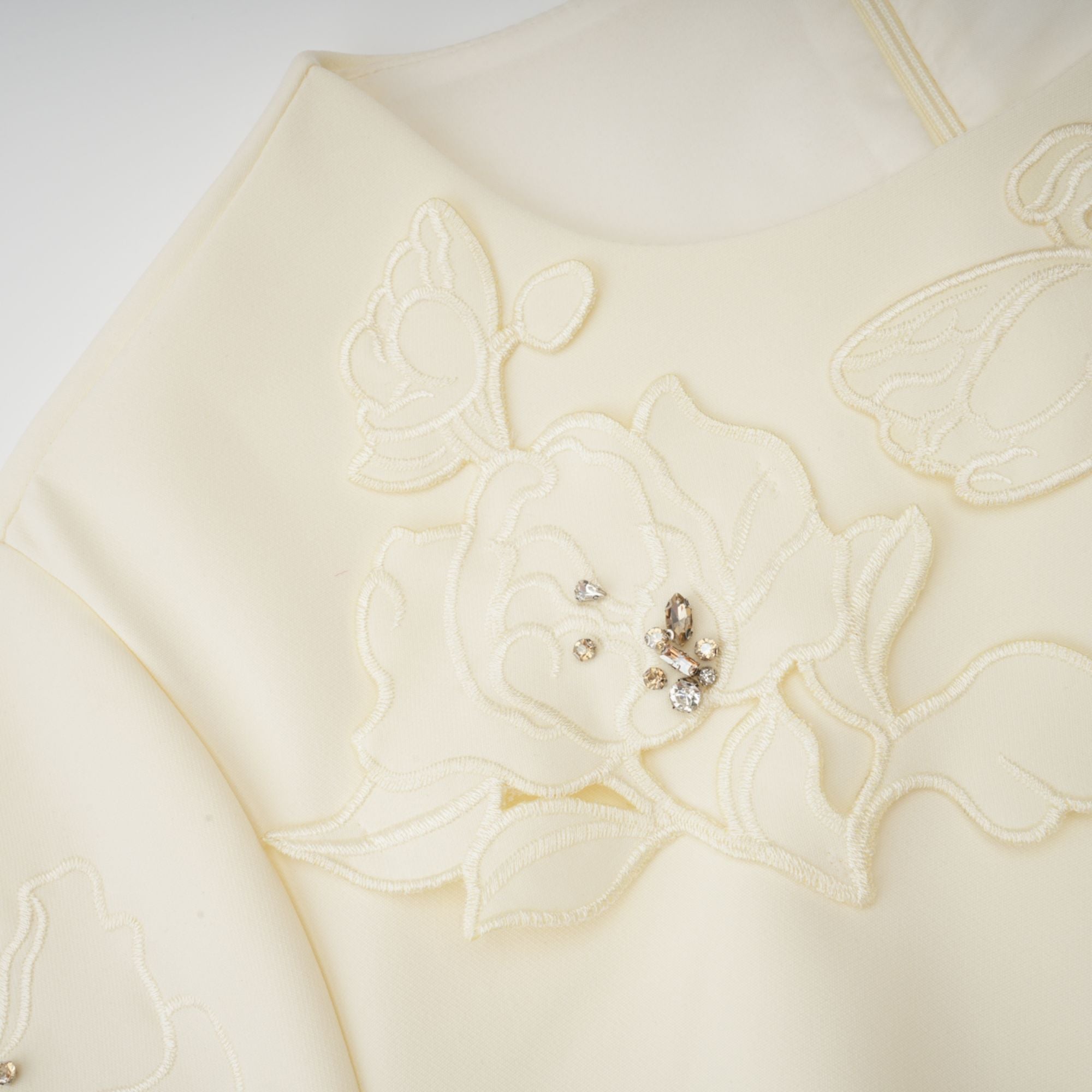 Orane neutrals floral-appliqué flared midi dress