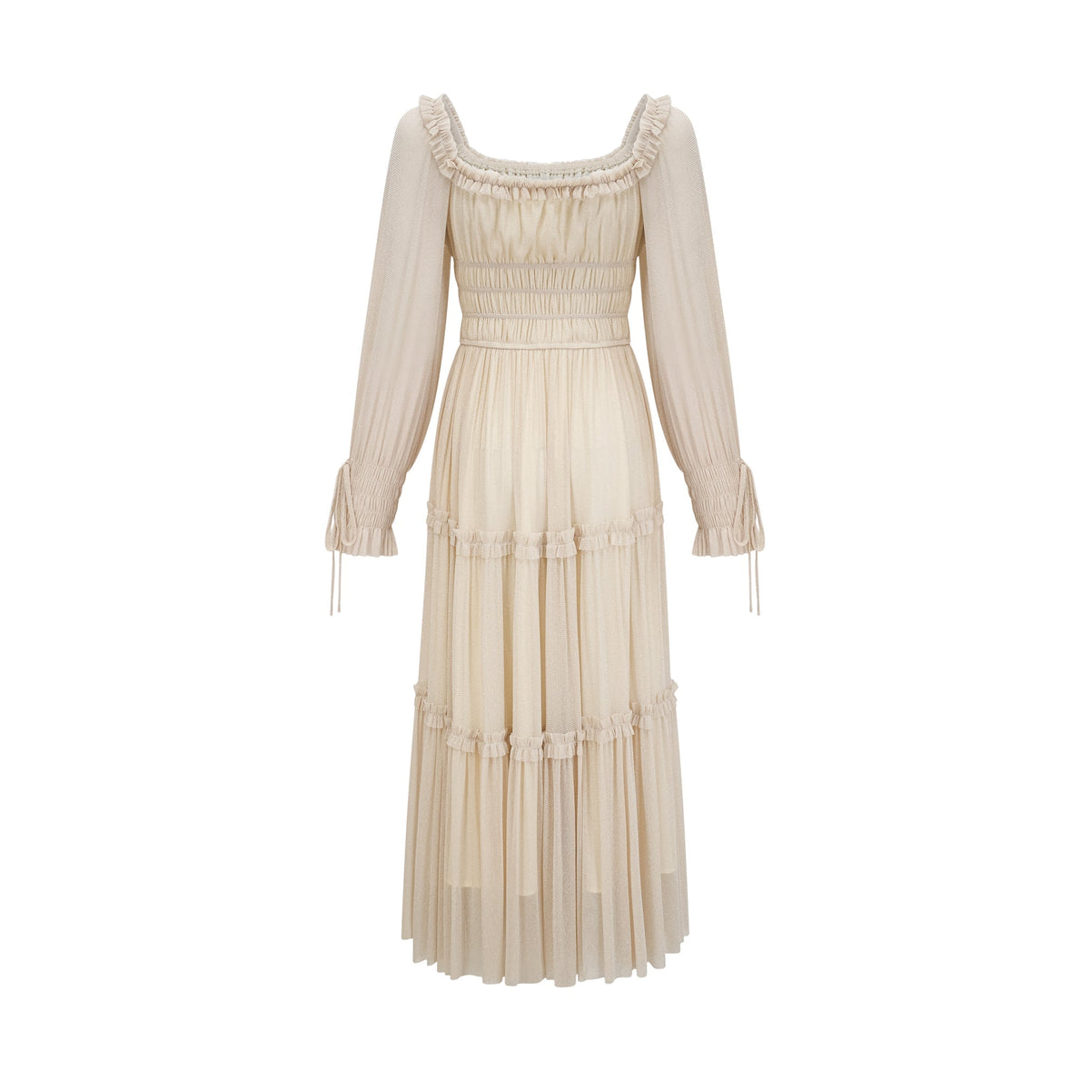 Camille pleated shirred metallic midi dress