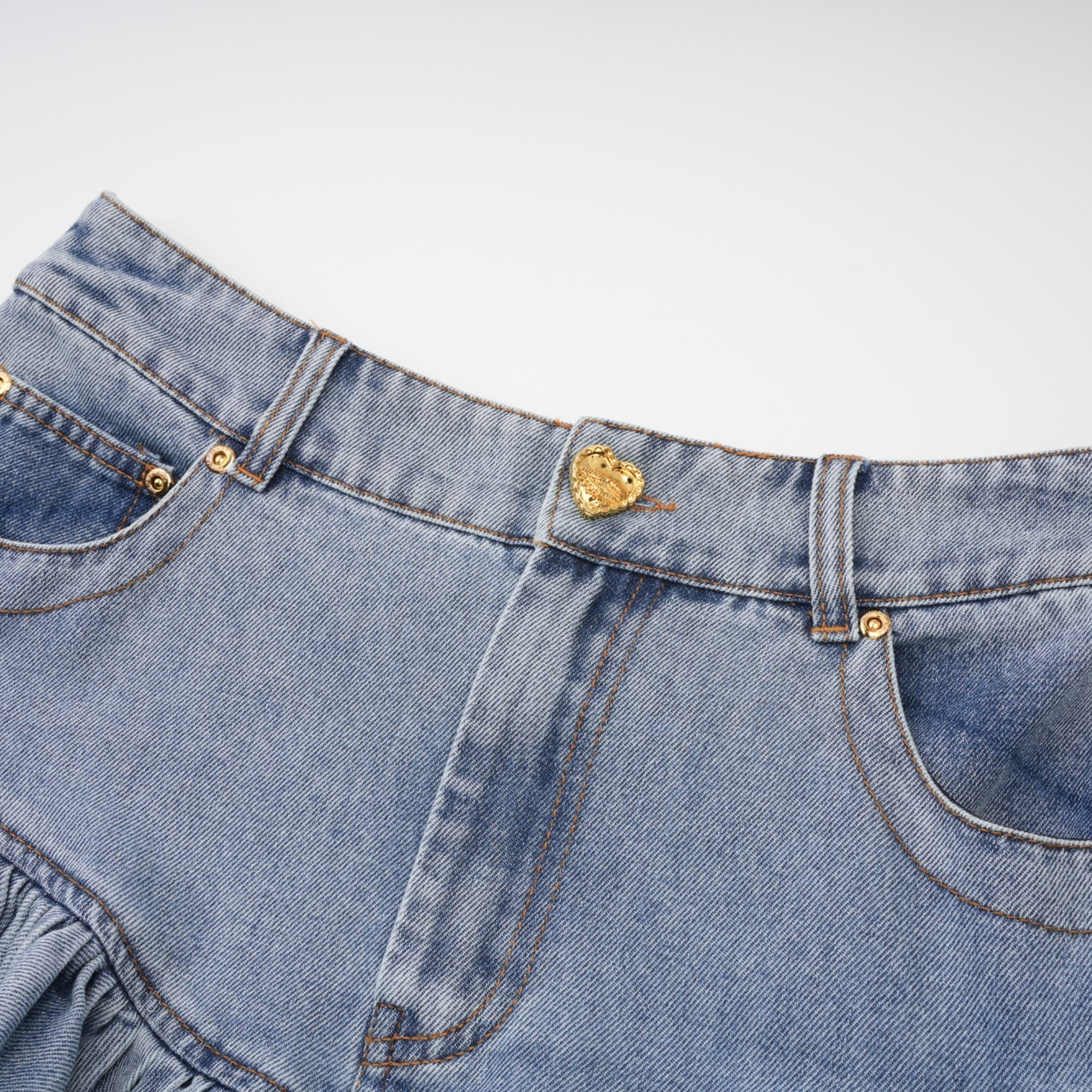 Florence Ruffled Denim Mini Skirt in Light Blue (Final Sale-US Only)