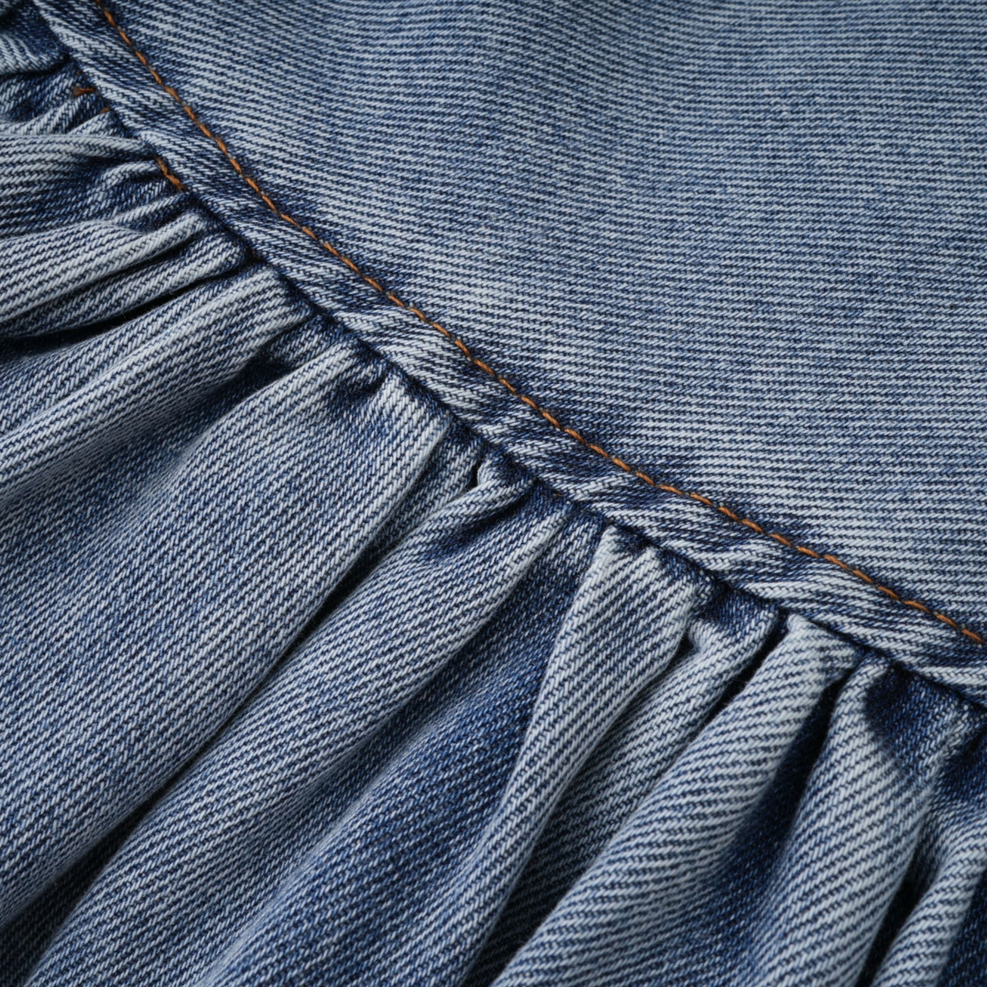 Florence Ruffled Denim Mini Skirt in Light Blue