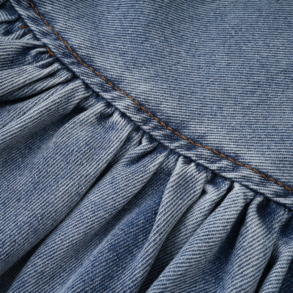Florence Ruffled Denim Mini Skirt in Light Blue