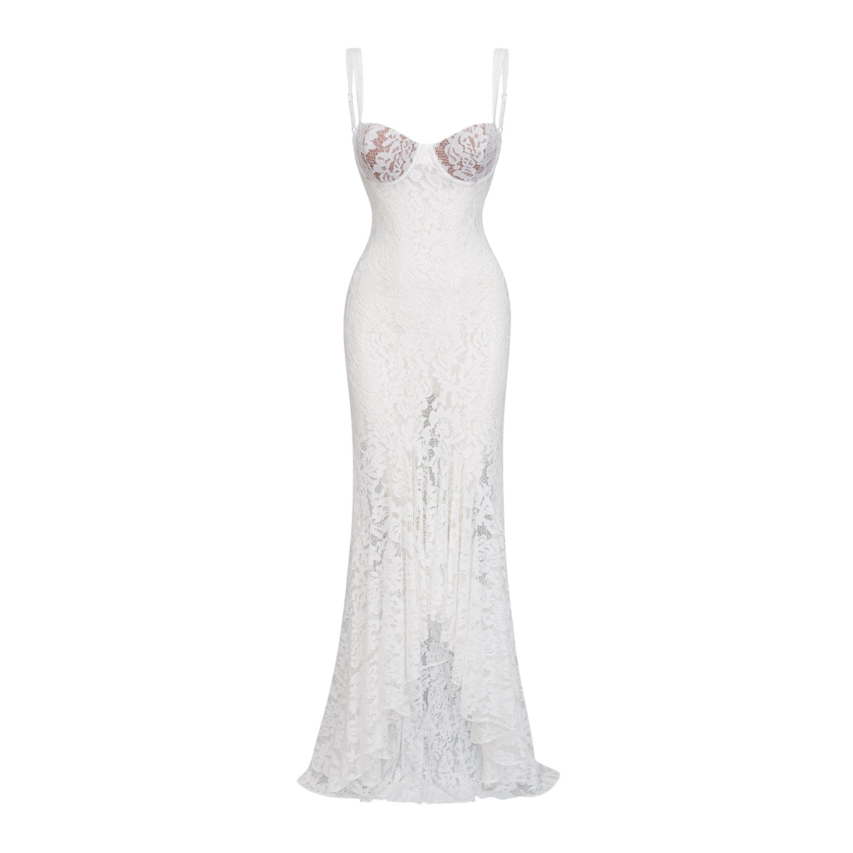 Abbie White Floral Lace Bustier Maxi Dress