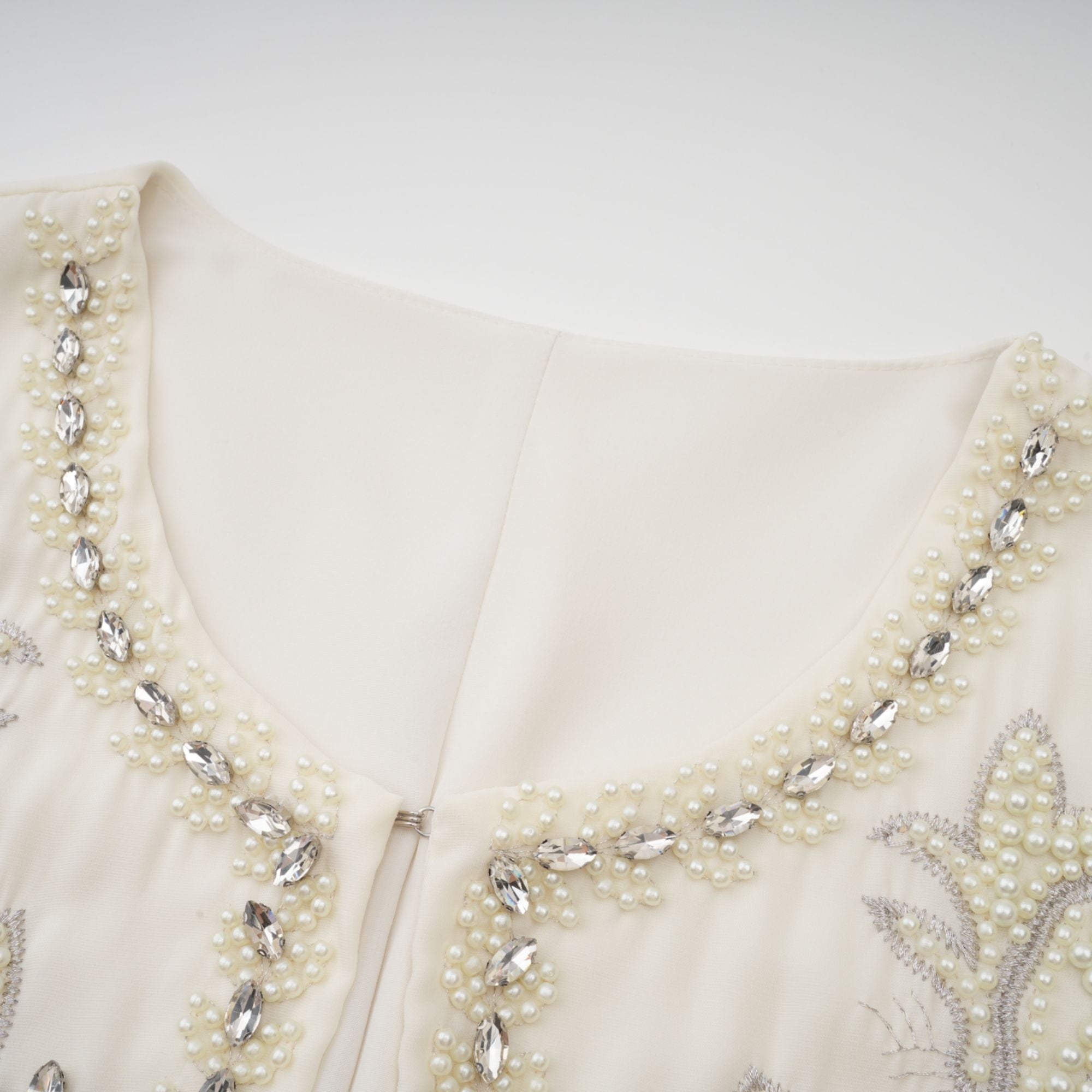 Blanche White Embellished Pleated Two-Piece Jacket and Dress Set (Final Sale-US Only)
