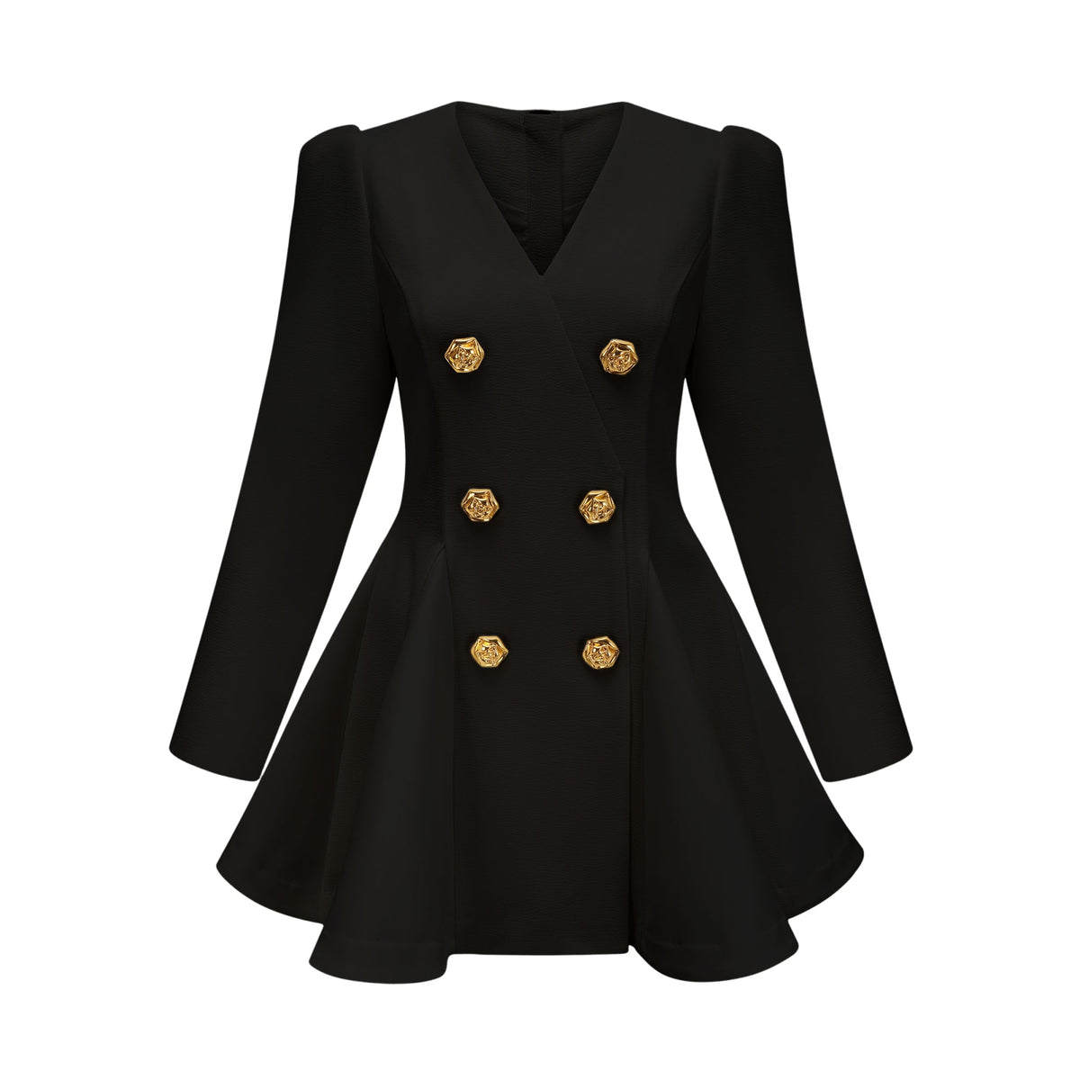Élise pleated peplum-hem blazer dress in Black