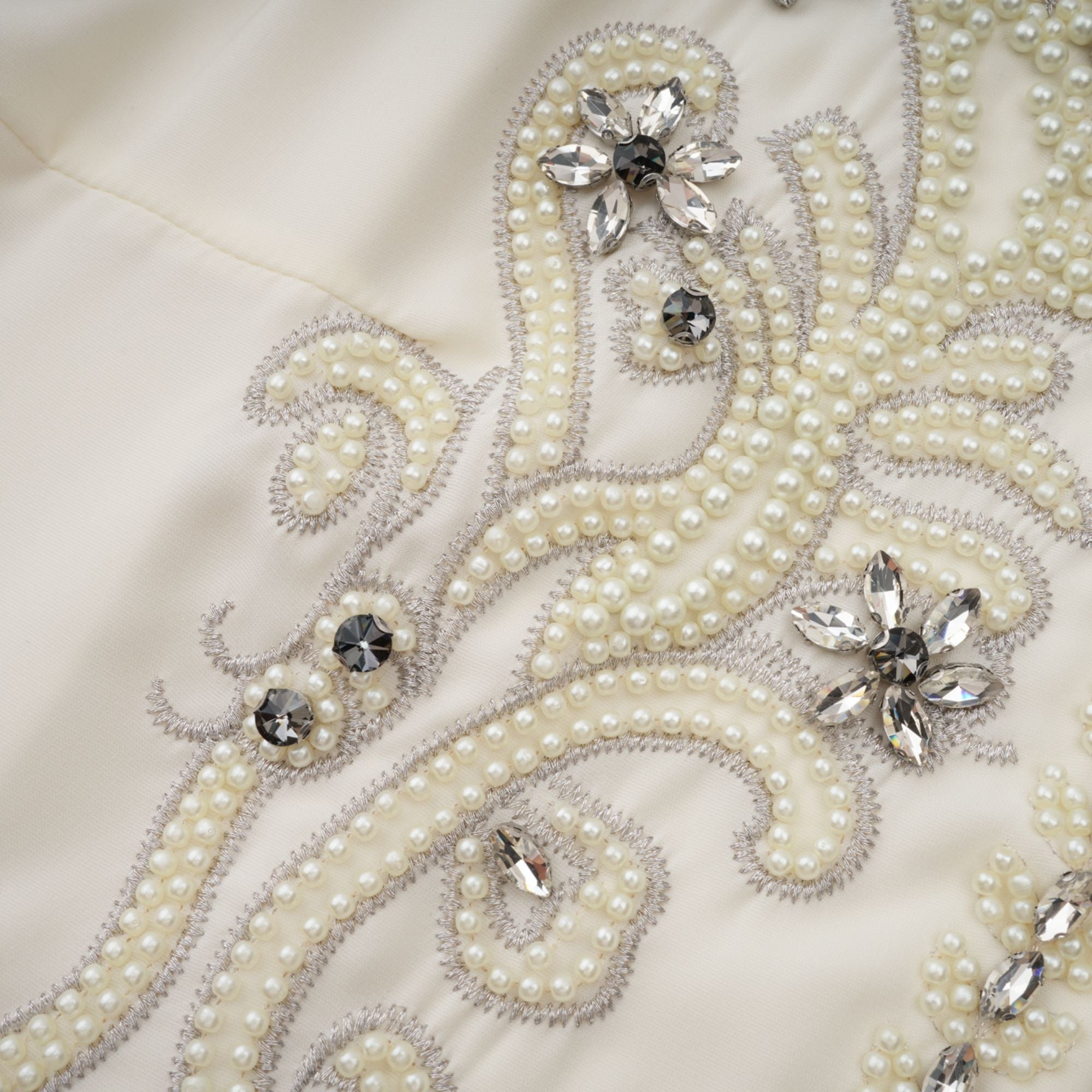 Blanche White Embellished Pleated Two-Piece Jacket and Dress Set (Final Sale-US Only)