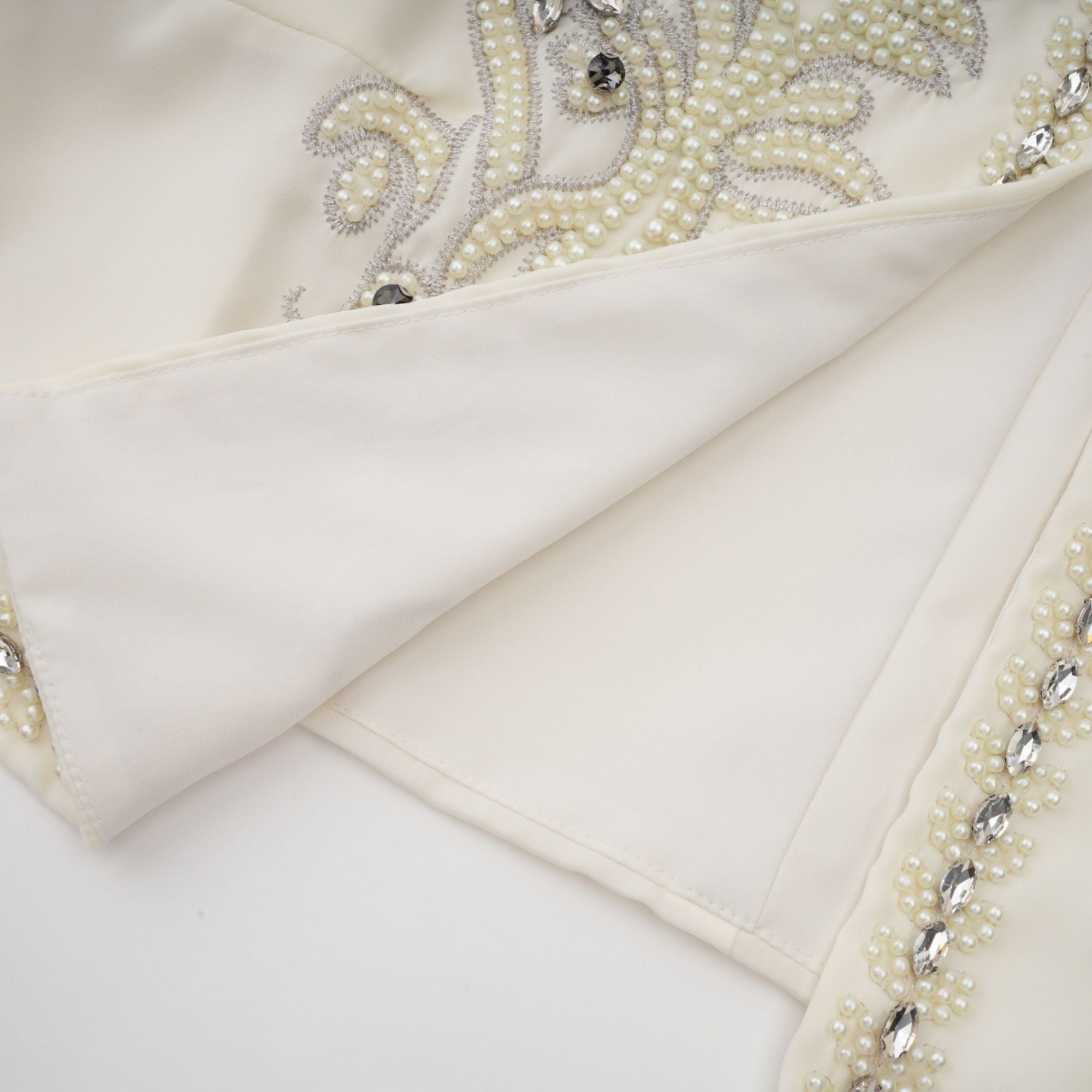 Blanche white embellished pleated jacket & dress matching set
