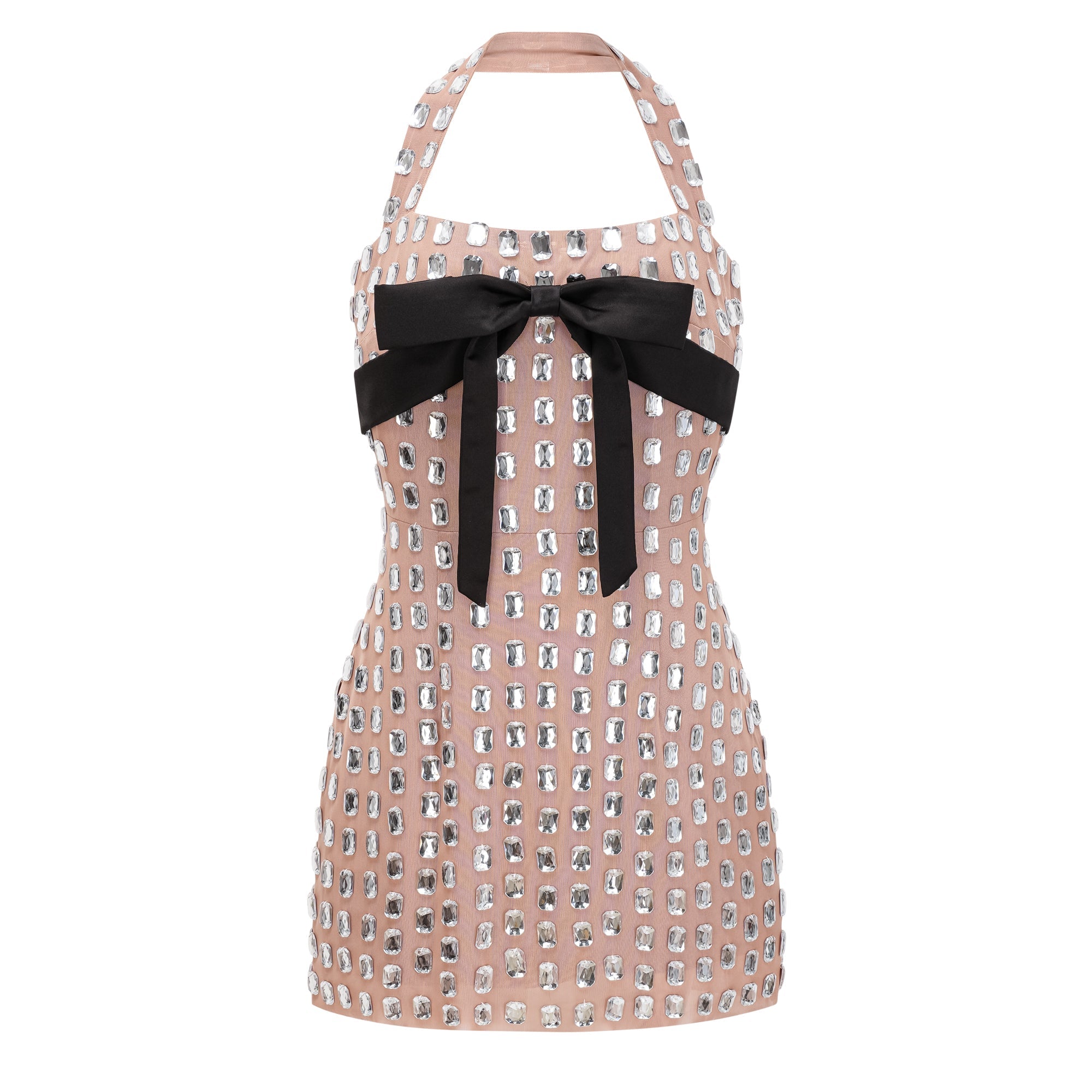 Giustina Silver Halterneck Bowknot Crystal Mini Dress (Final Sale)