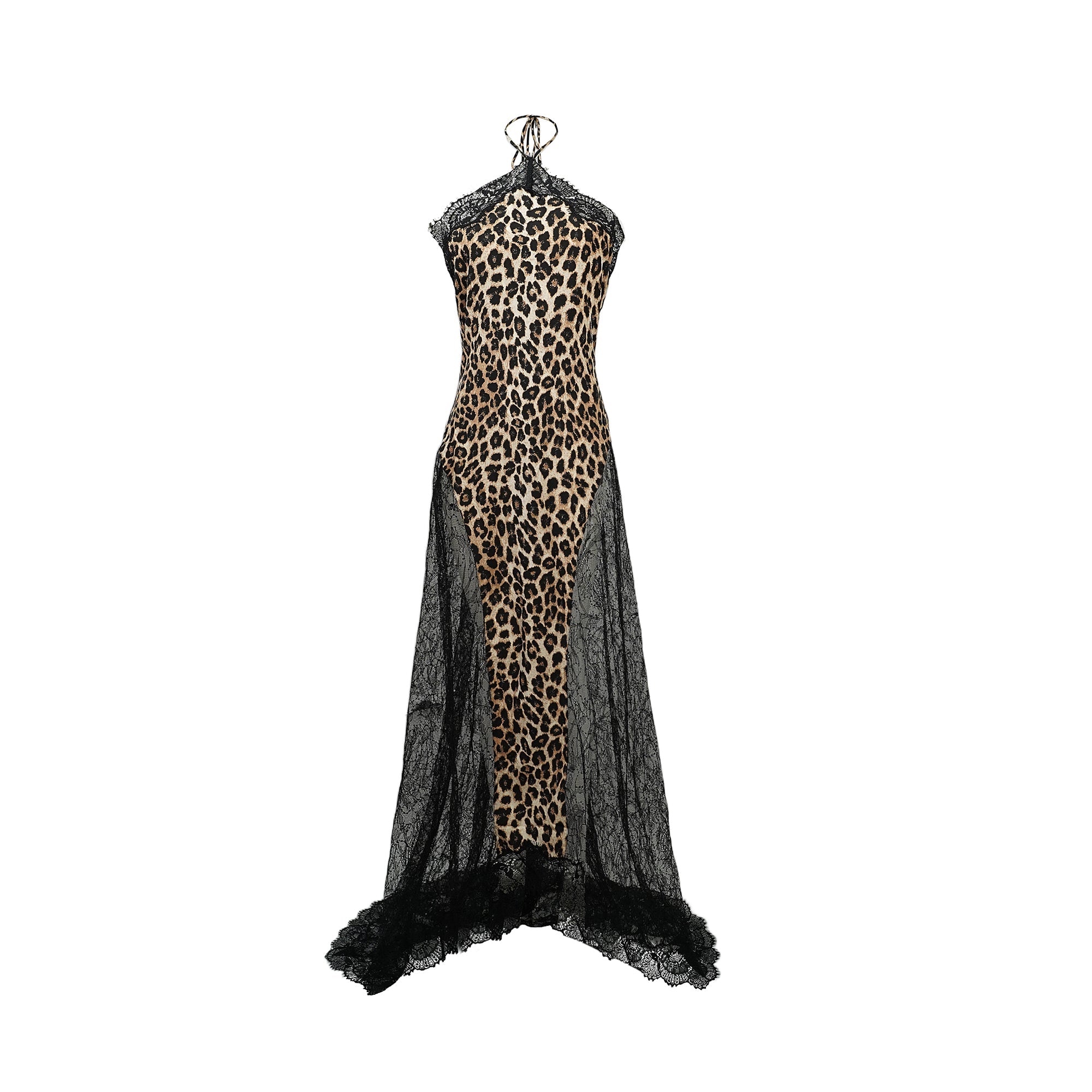 Alizée Brown Lace Panel Leopard Print Maxi Dress