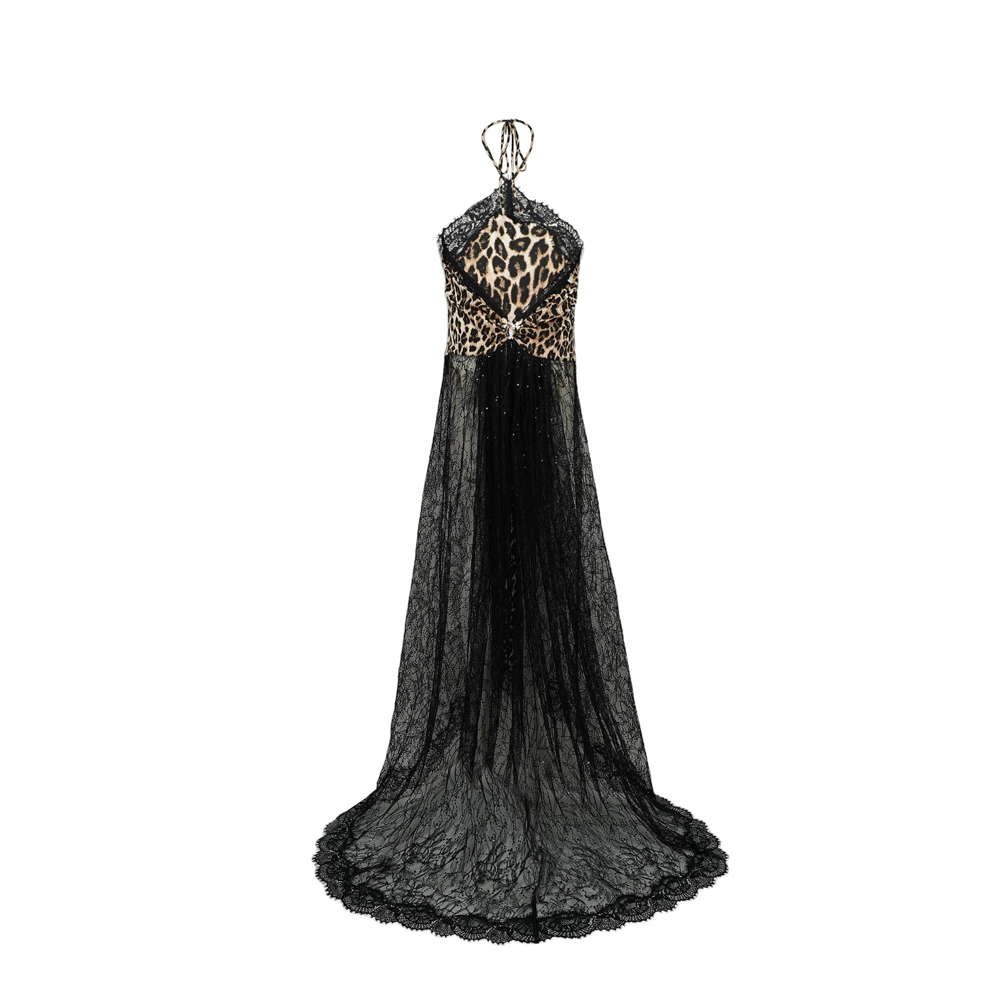 Alizée Brown Lace Panel Leopard Print Maxi Dress