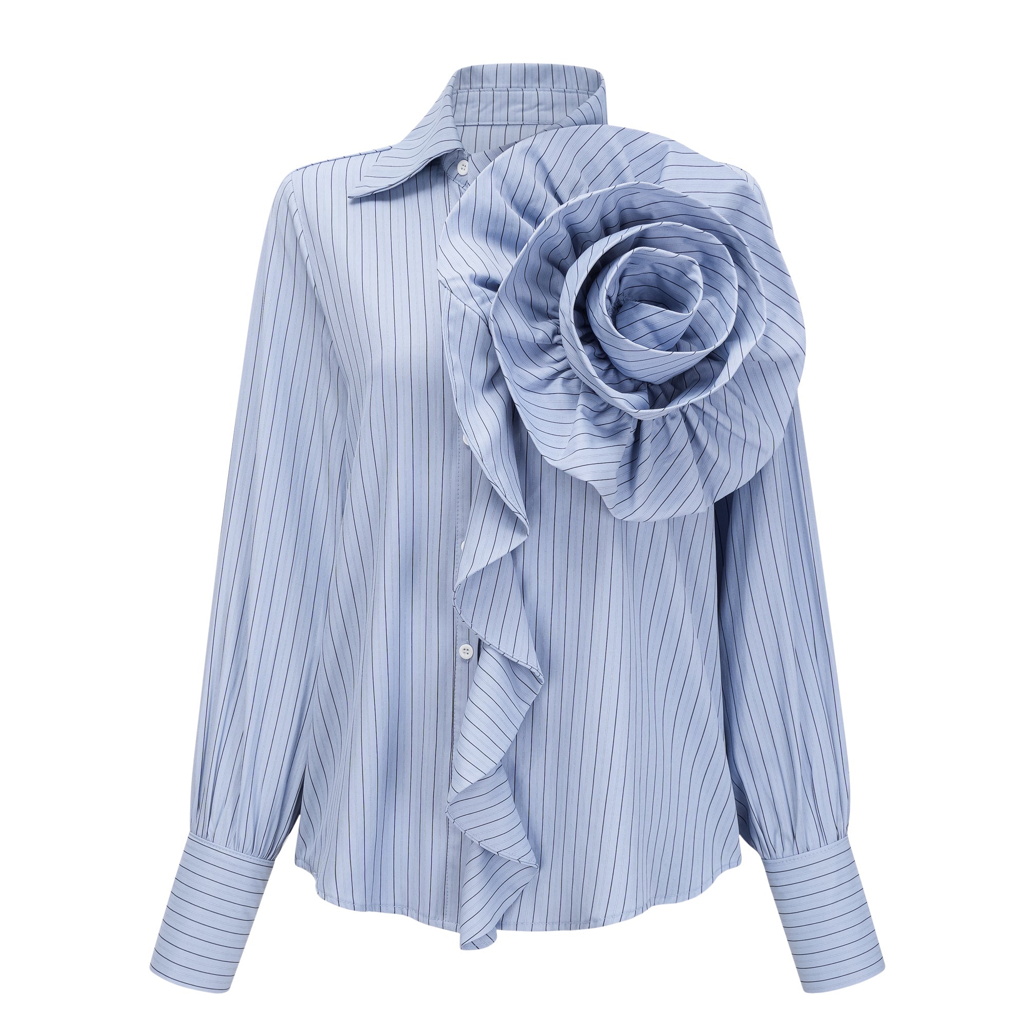 Torhild Blue 3D Petal Pinstriped Shirt